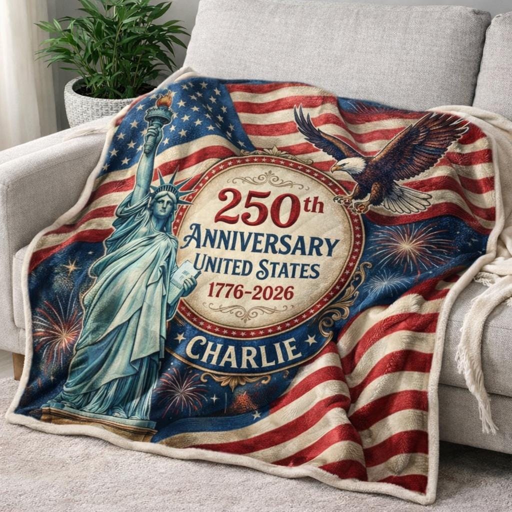 Personalized United States 250th Anniversary Blanket, 1776-2026 Patriotic American Quilt Blanket, USA 250th Anniversary Gift