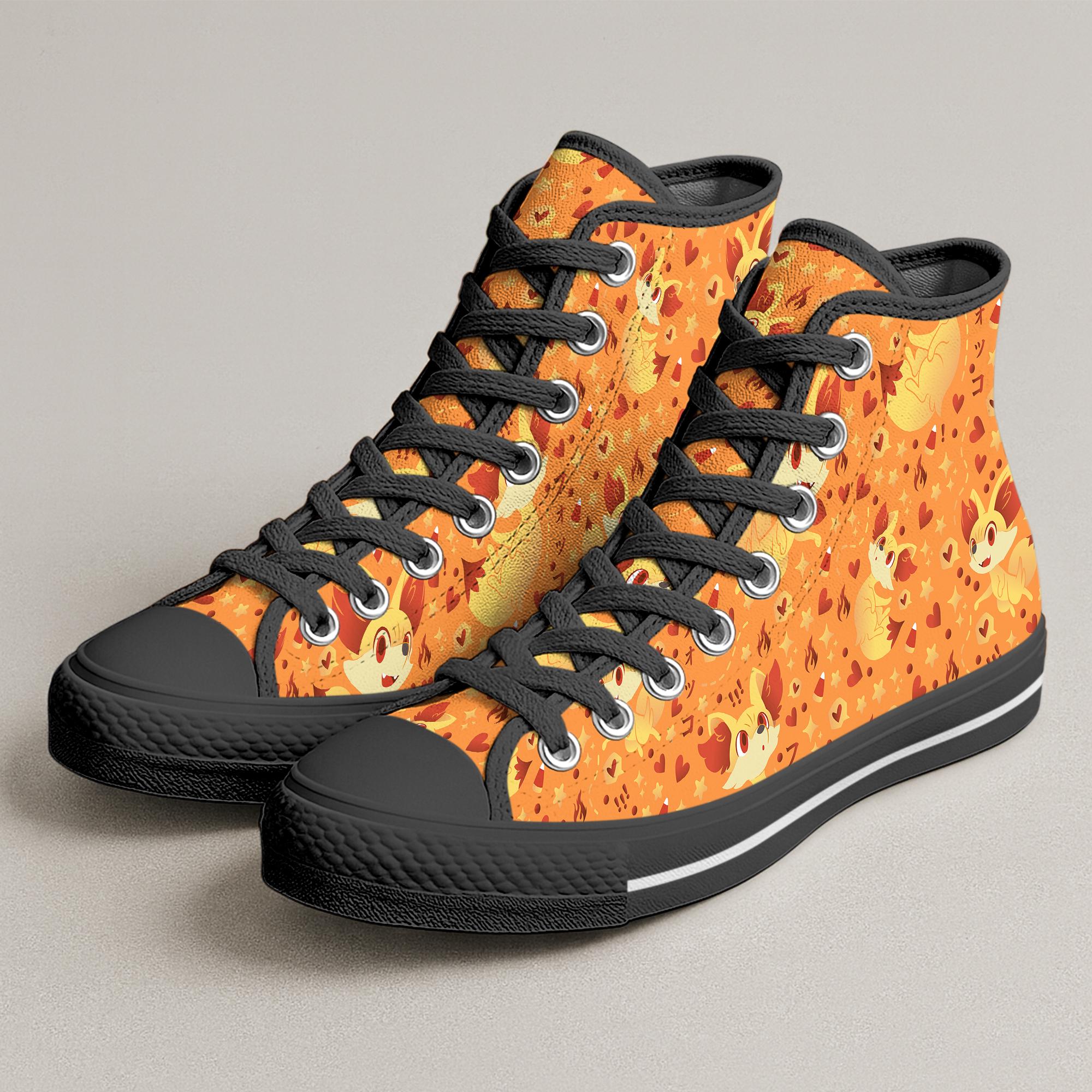 Fennekin High Top Shoes, Shiny Fennekin Cute Pattern Sneakers, Kawaii Anime Shoes, Fennekin Shoes Gift