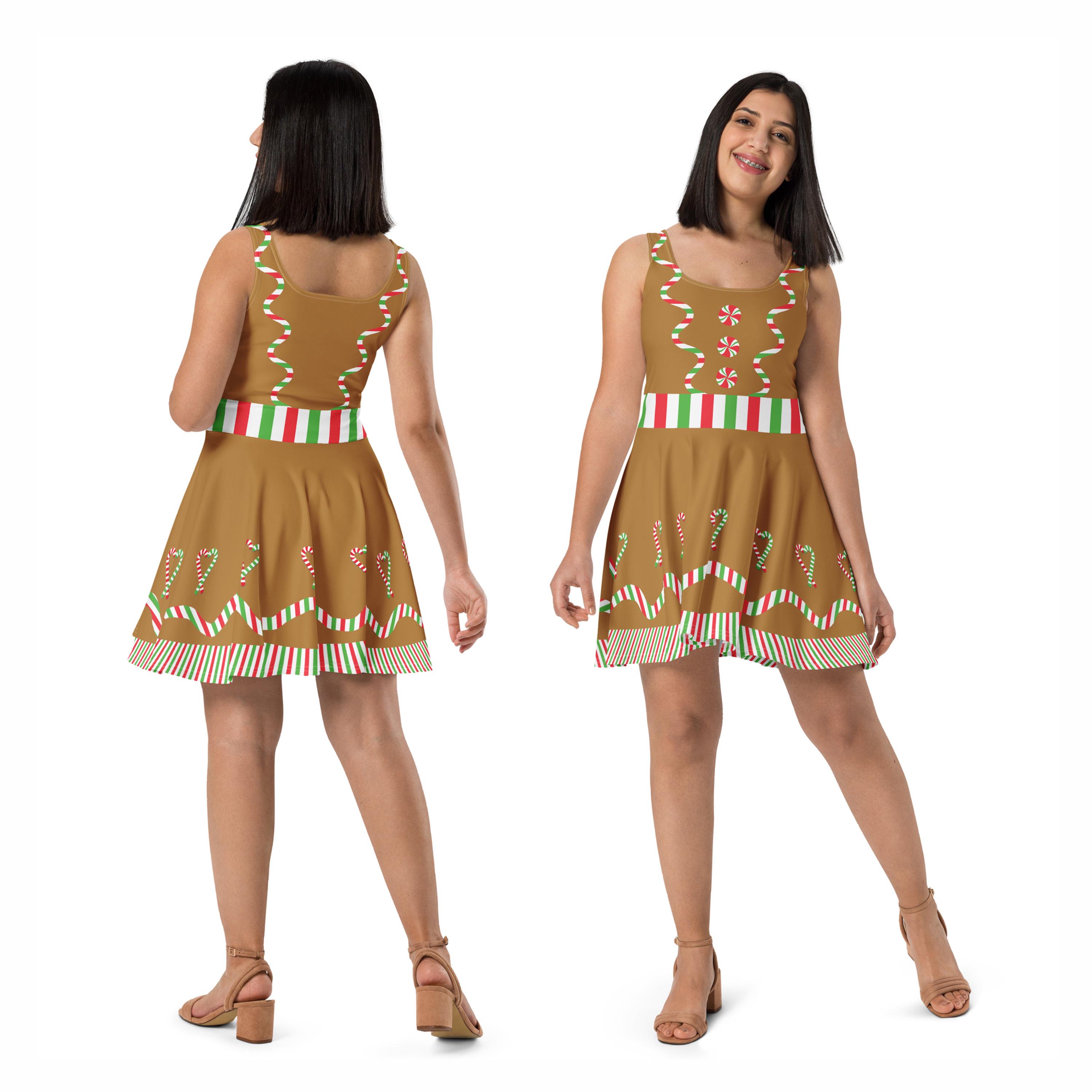 Gingerbread Cookie Costume Ginger Man Christmas Party Dress Skater