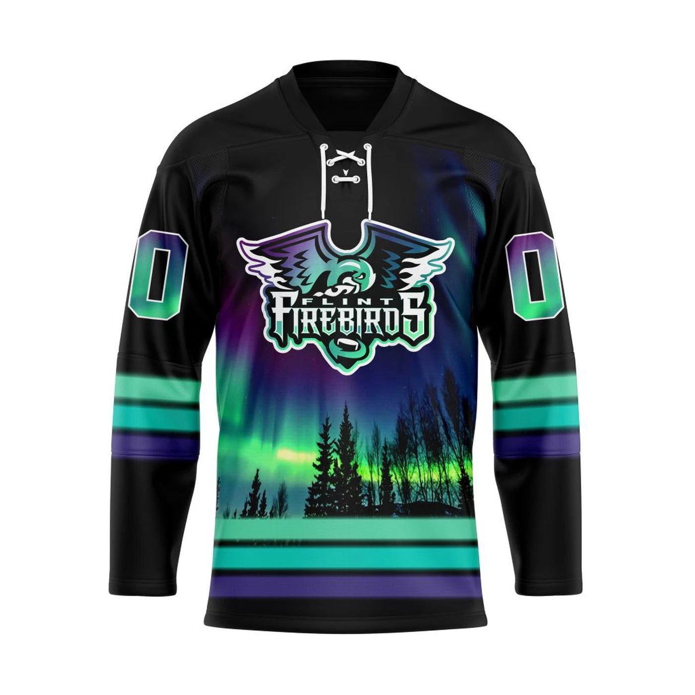 Personalized Flint Firebirds Special With Northern Lighs Lace Hockey Shirt