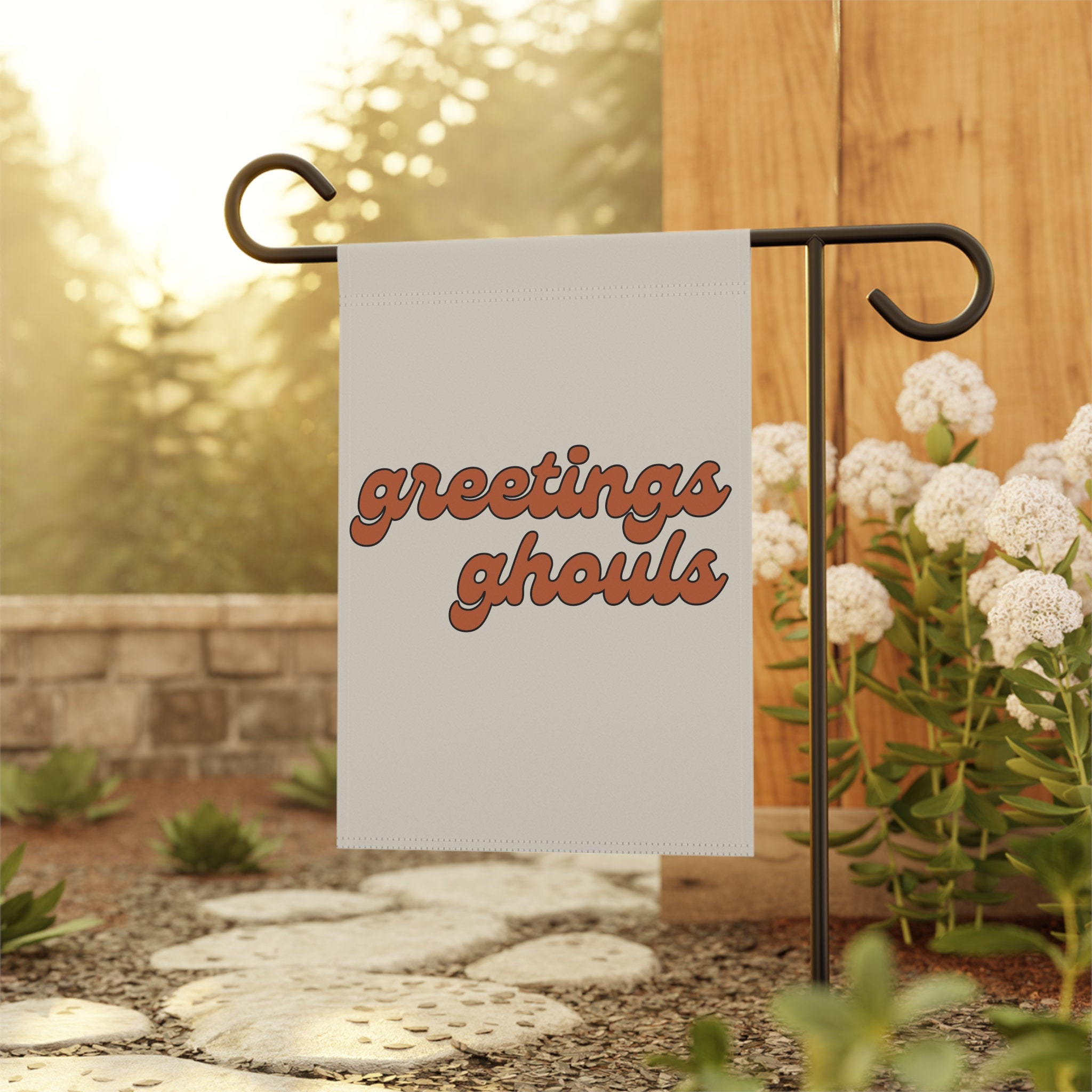 Halloween Garden Flag - Greetings Ghouls, Retro Style