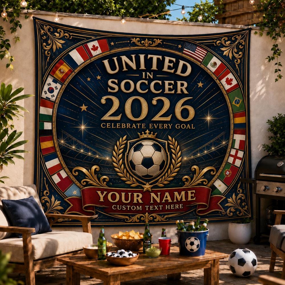 2026 Soccer Tournament Viewing Party Backdrop Custom Name Football Match Banner Sports Event Tapestry Fan Sign Tailgate Decor