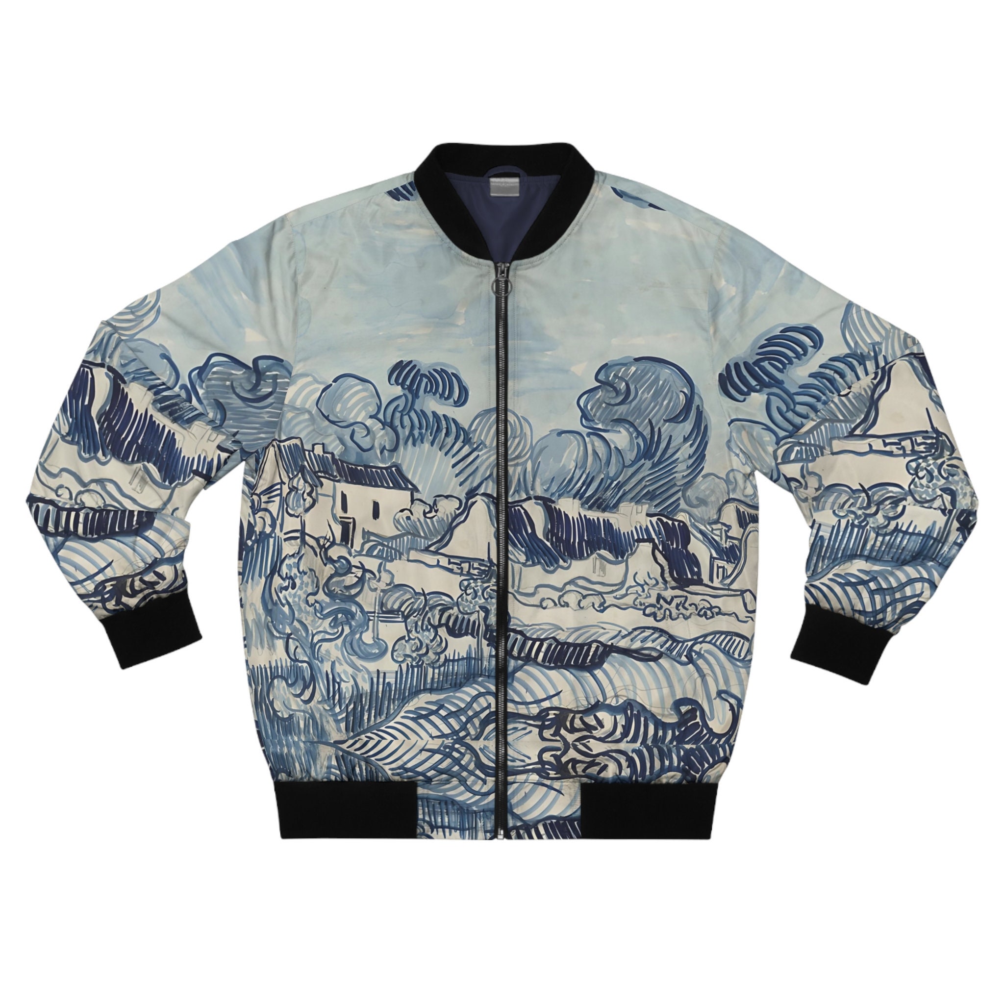 Van Gogh Landscape with Houses Men's Bomber Jacket (AOP),All Over Ptint Trendy Bomber Jacket,Cute Aesthetic Jacket