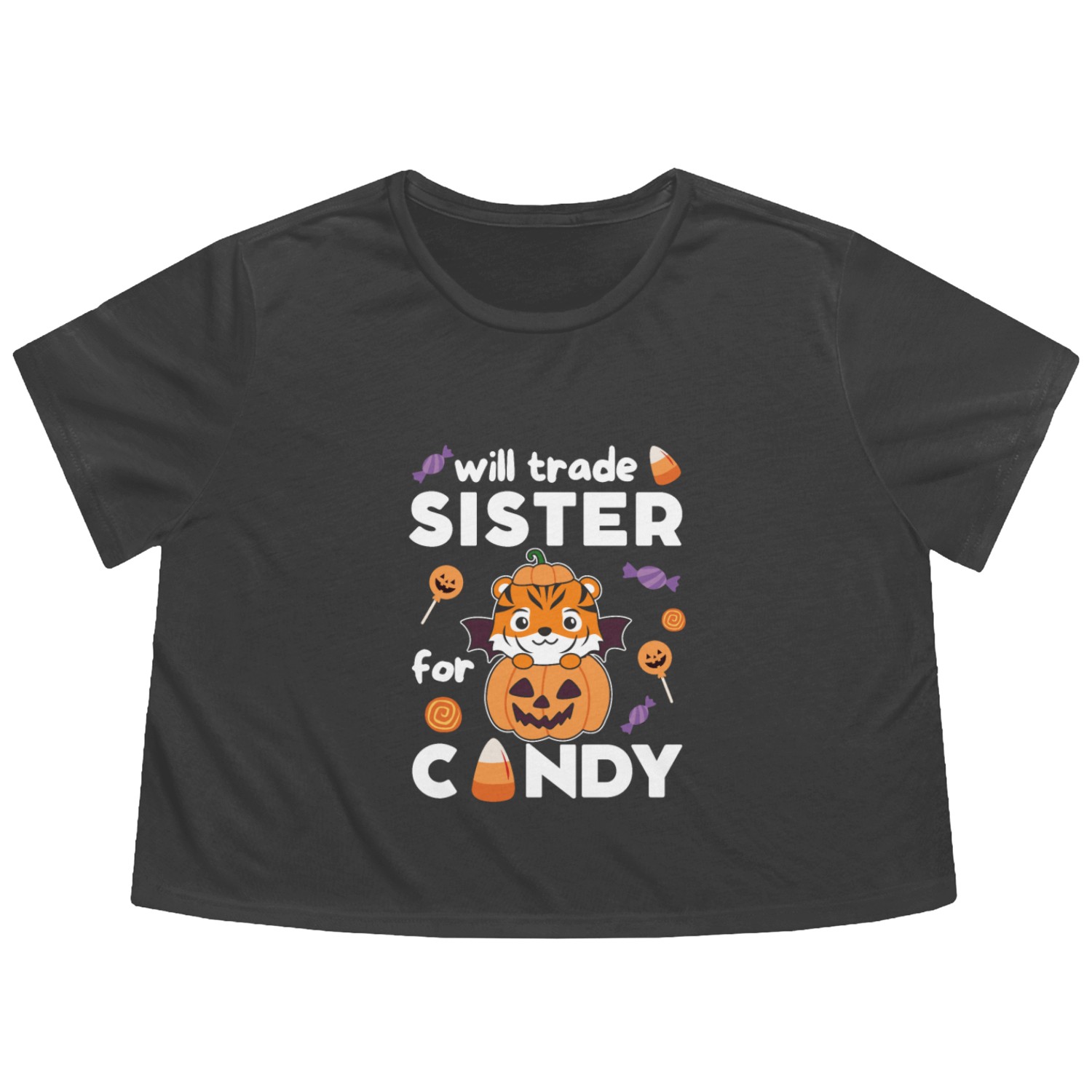 Tiger Halloween Trade Sister For Candy Flowy Cropped Tees