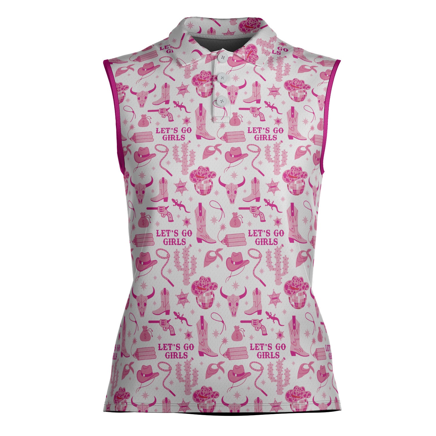 Let's Go Girls Western Golf Polo Shirt, Pink Cowgirl Sleeveless Polo Shirt, Cute Golf Shirt For Women, Gifts For Western Cowgirl, Golf Lover