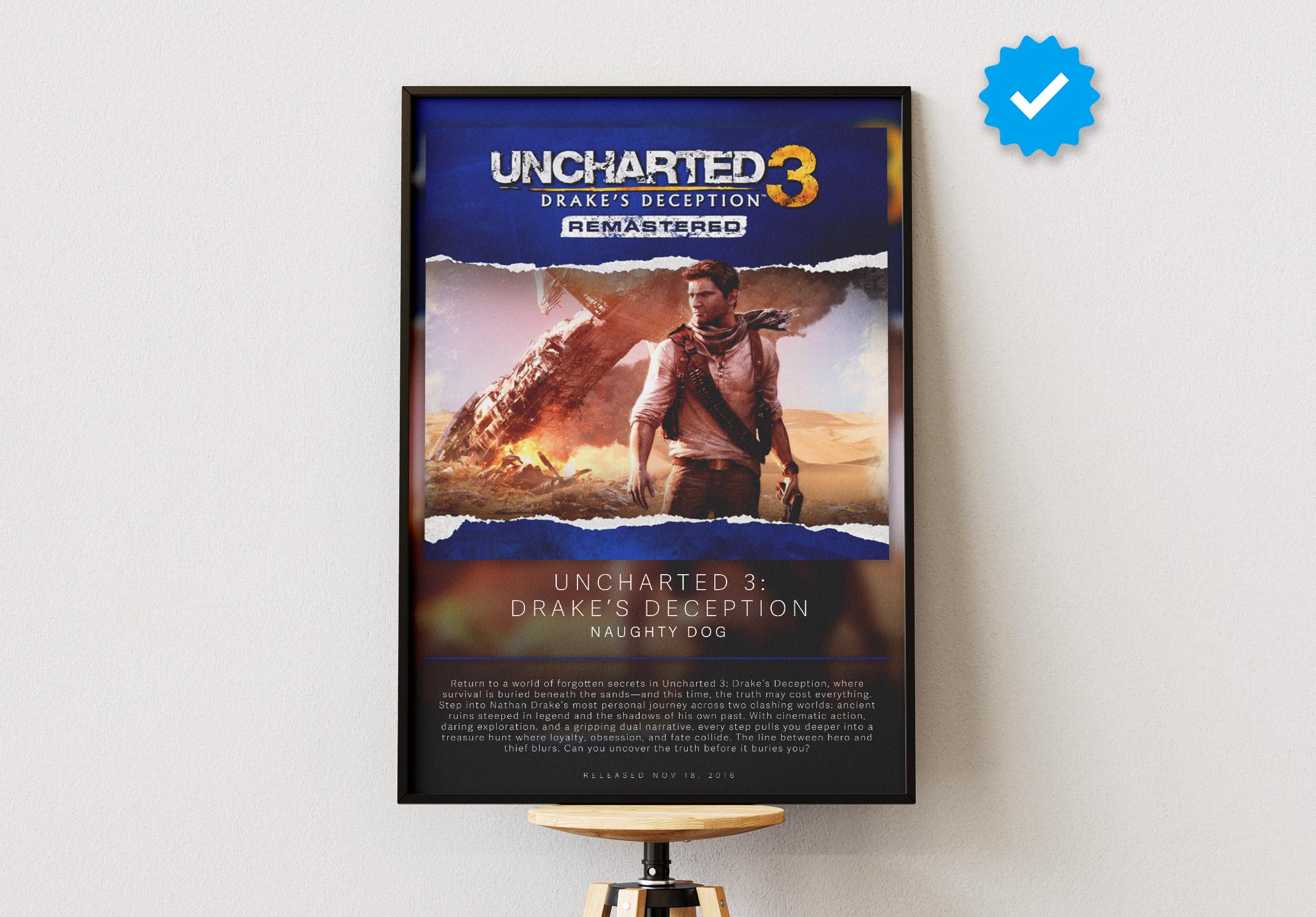 Uncharted 3: Drake's Deception Poster | Gaming Poster | Video Game Prints | Wall Decor Posters | Video Game Poster | Gaming Decor