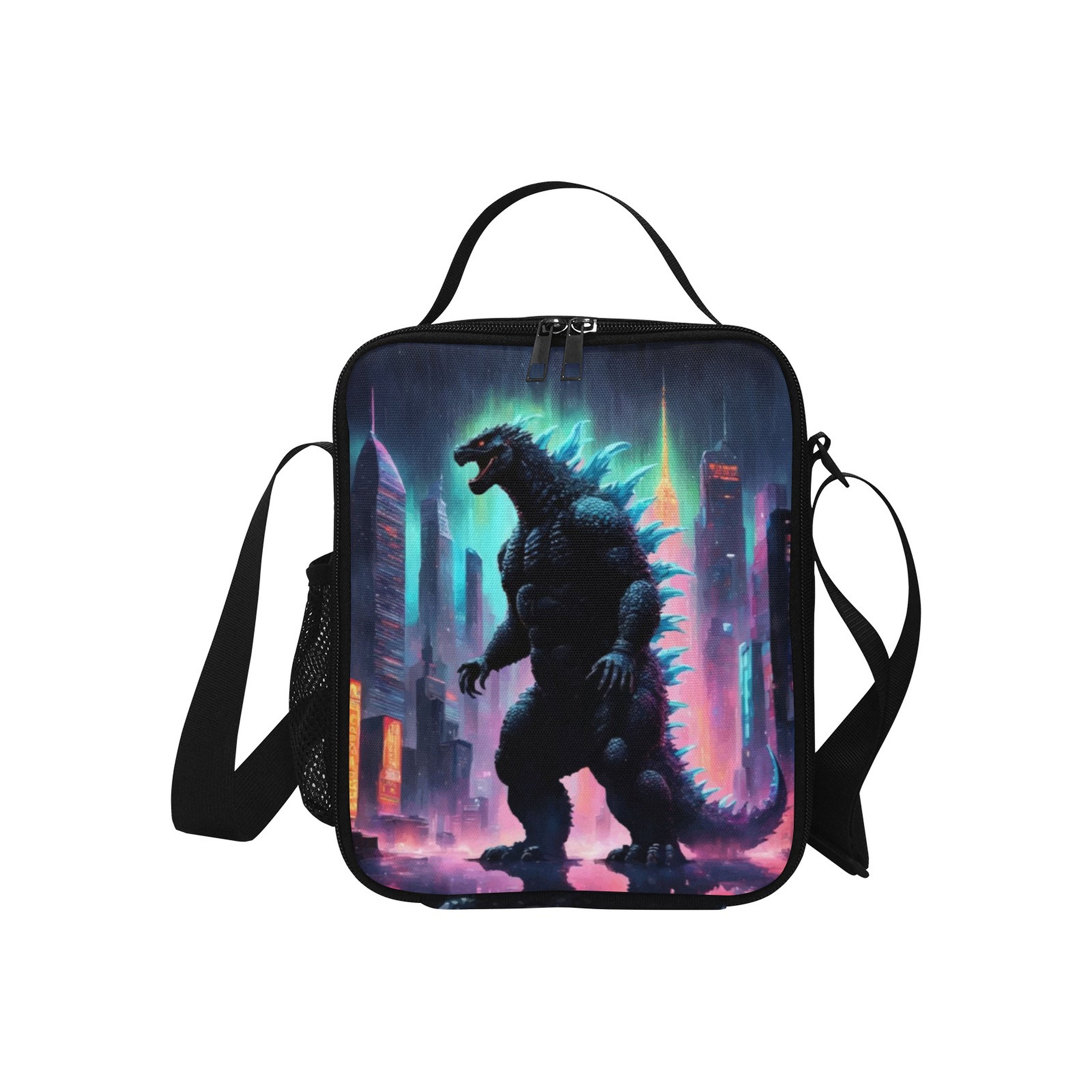 god zilla Insulated Lunch Bag for Kids with Gojira Kaiju Art, Japan Neon