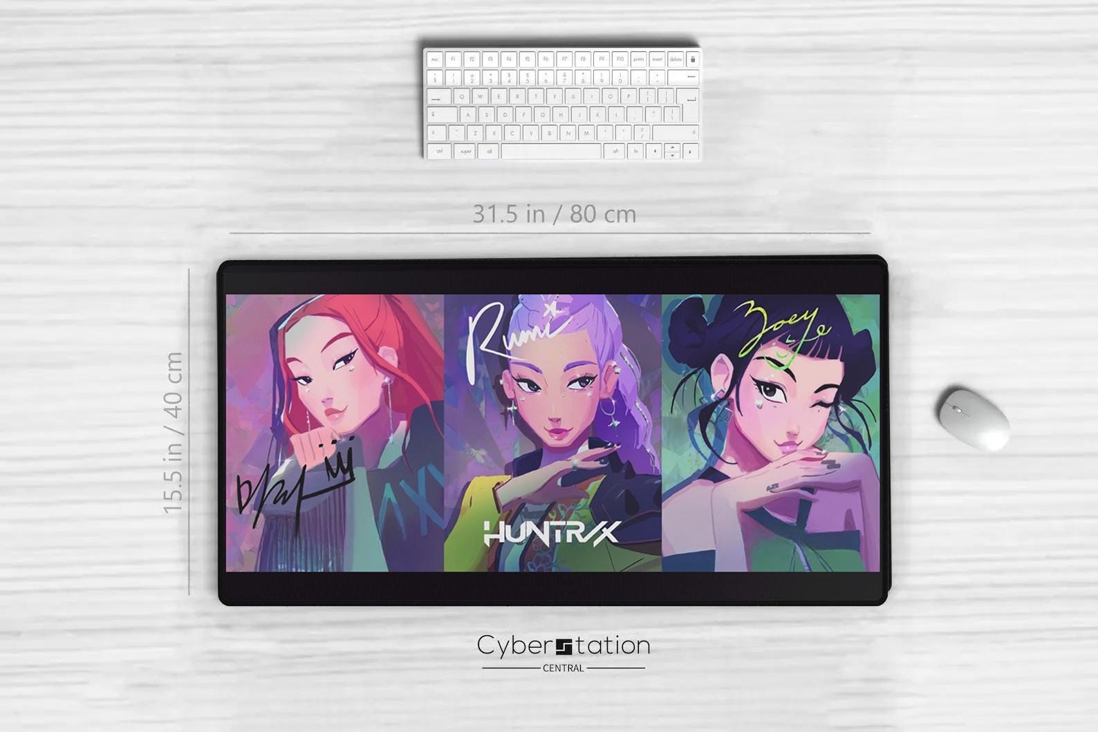 KPoP Demon Hunters - Gaming Desk Mat | HUNTRIX - Rumi, Zoey & Mira | 31.5 x 15.5 in / 22x 12in - Huntr/x | Gift Idea