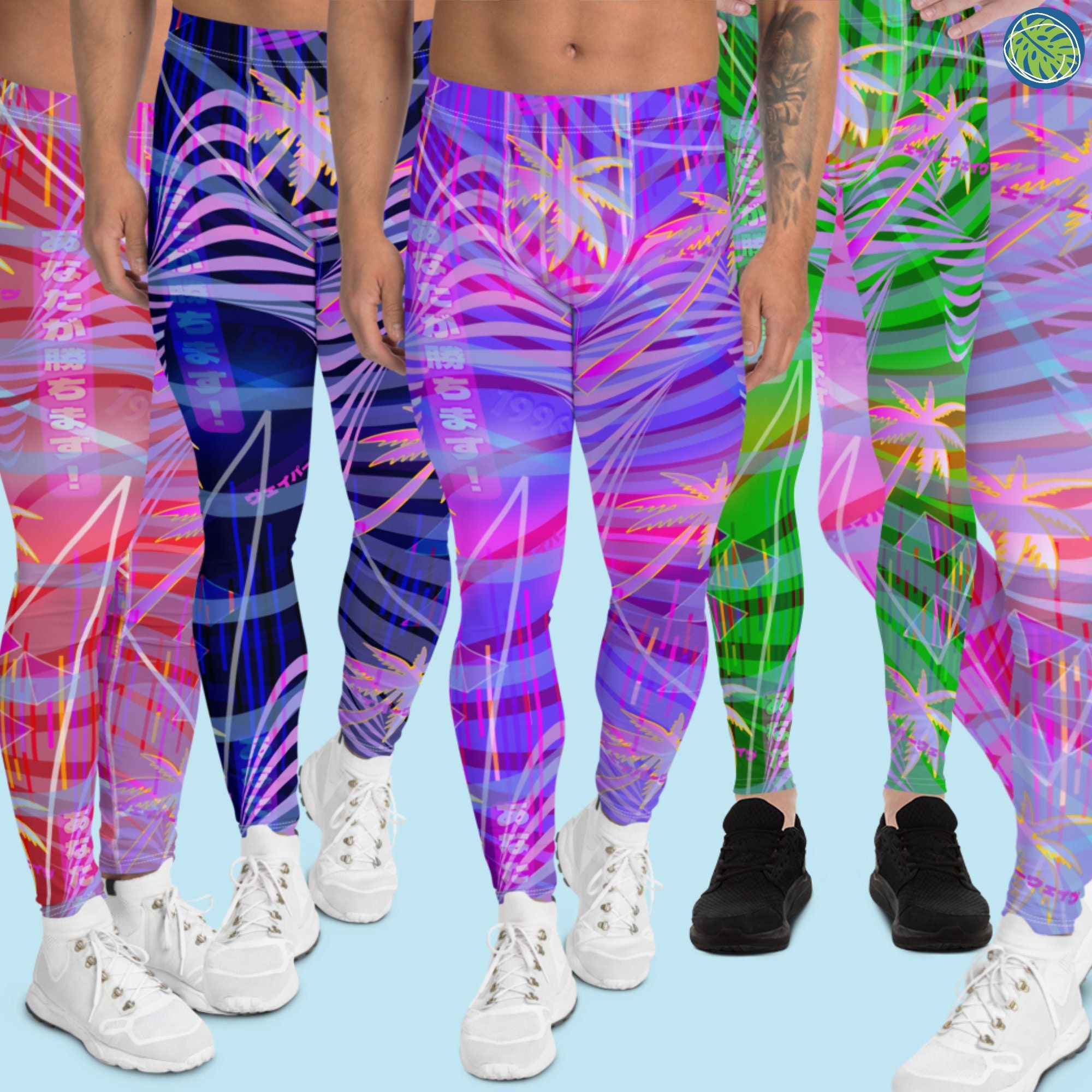 Vaporwave Mens Leggings | Retro 90s Y2K Neoncore Fashion Leggings for Men