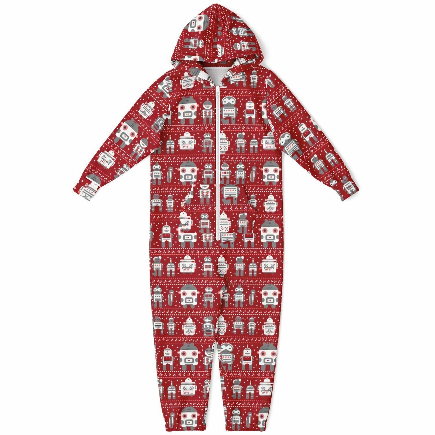 Red Robots Hooded Jumpsuit | Adult Jumpsuit | Adult Onesie