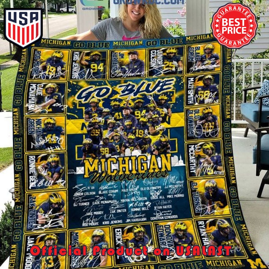 Michigan Wolverines Go Blue Full Signature Quilt Blanket