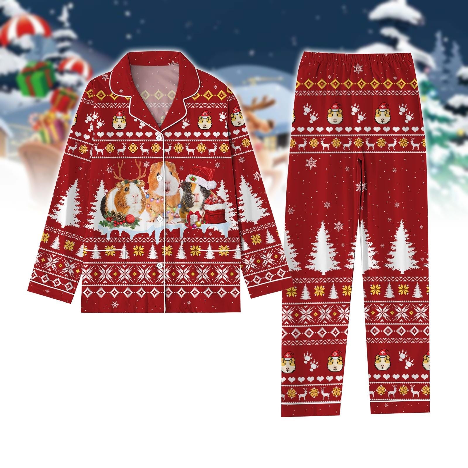Christmas Hamster Pajamas Set, Hamster Santa Hat Pajamas, Animal Xmas Pj Set Pants, Cute Pet Lover Pajamas Family, Hamster Owner Gift