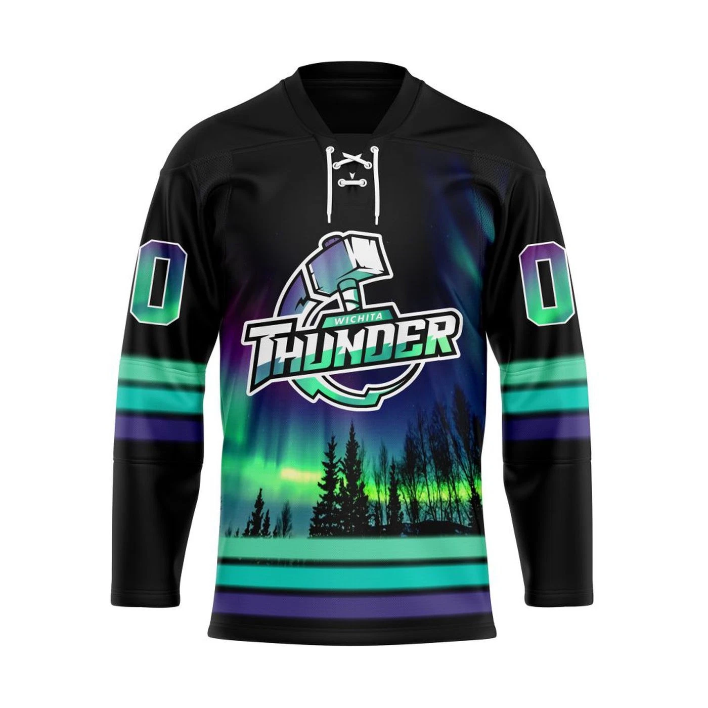 Wichita Thunder Special Design With Northern Lights Lace Hockey Shirt