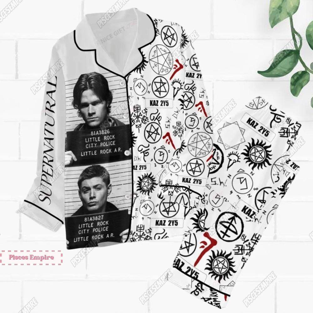 Supernatural Pajamas Set, Supernatural Movie Shirt, Sam Winchester Holiday Pajamas, Winchester Brothers Women Pajamas, Halloween Pajamas