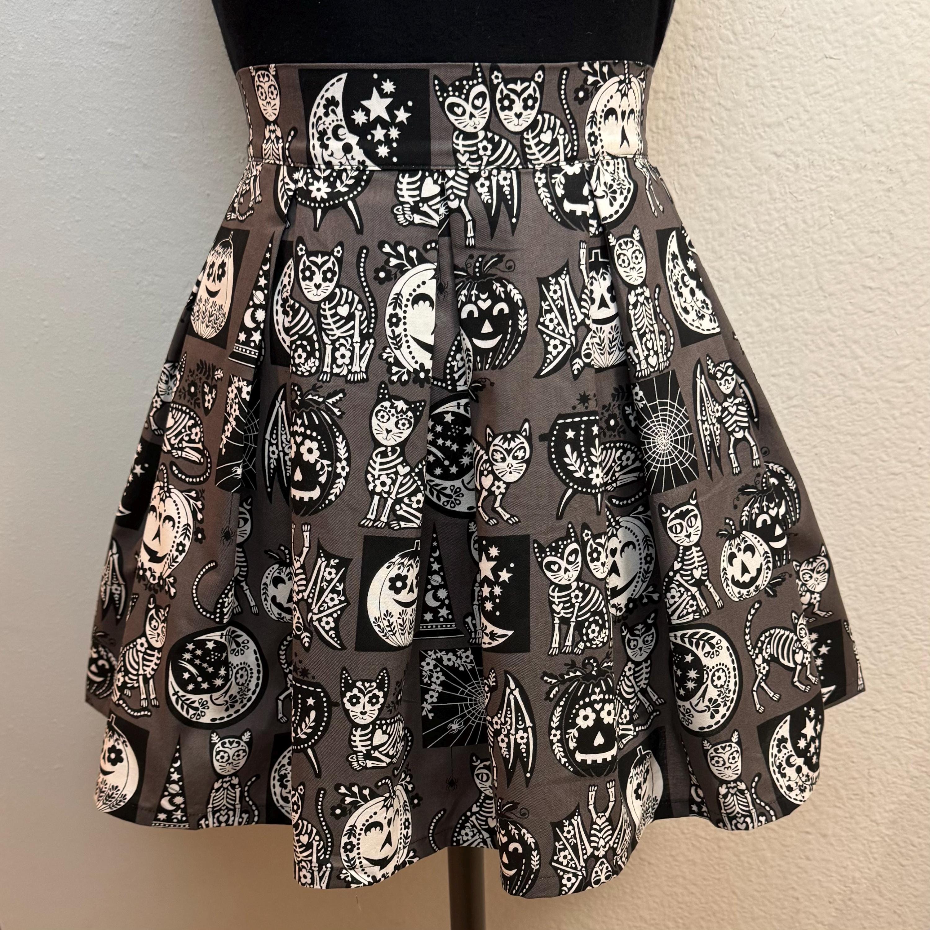 Handmade Skirt with POCKETS! Printed Pleated High Waisted Skater Skirt