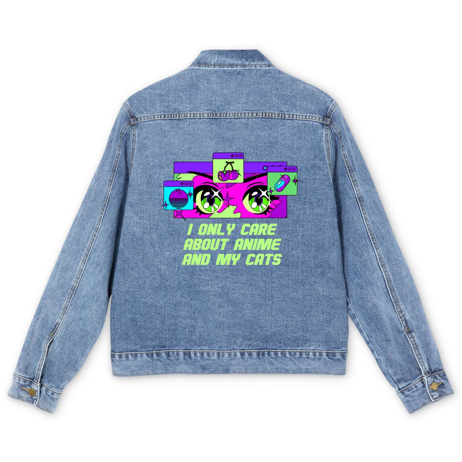 I Only Care About Anime and Cats Kawaii Cat Lover Men's Denim Jackets
