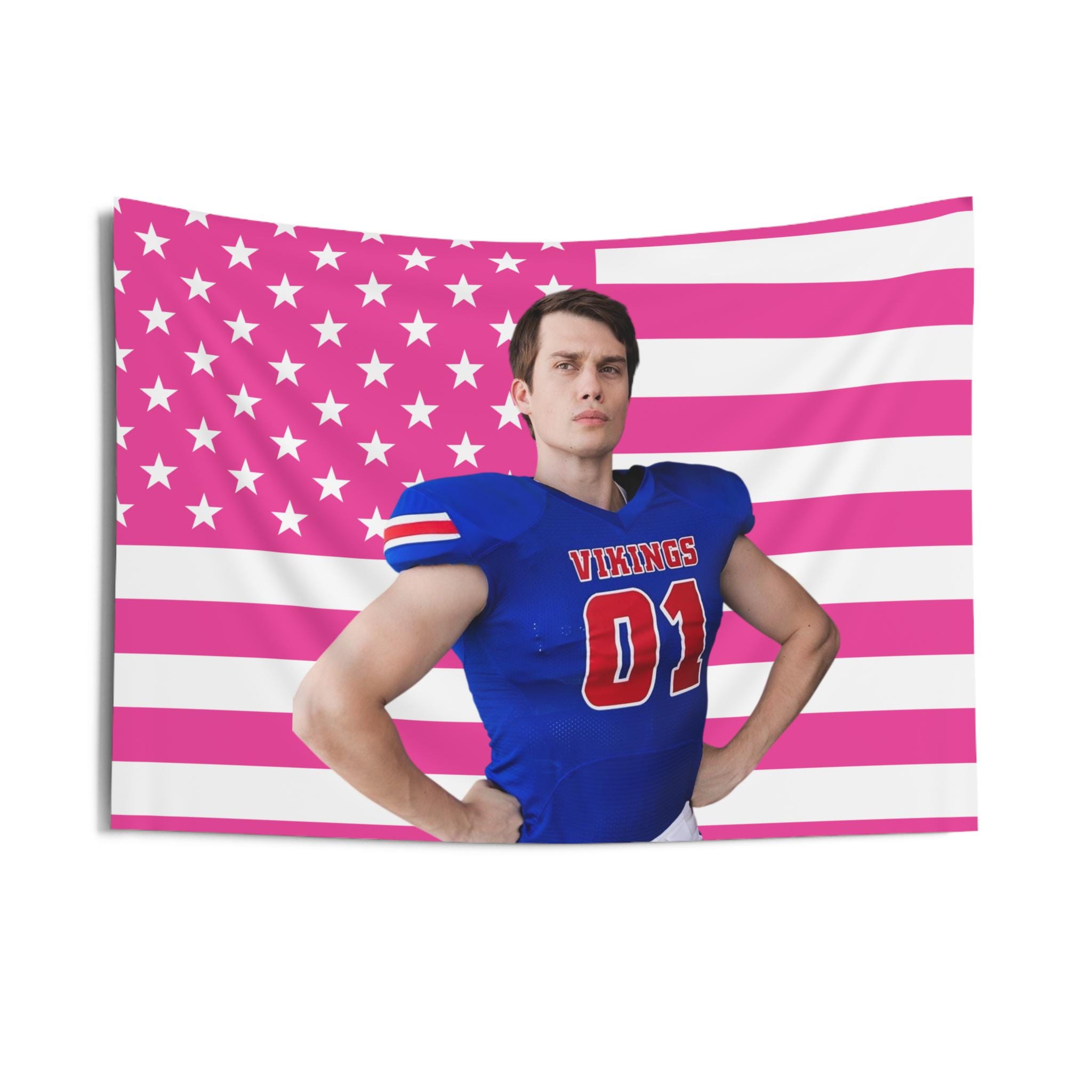 Nicholas Galitzine as high school football player Jeff Tapestries, Nicholas Galitzine Pink Flag, Nicholas Galitzine Indoor Wall Tapestries