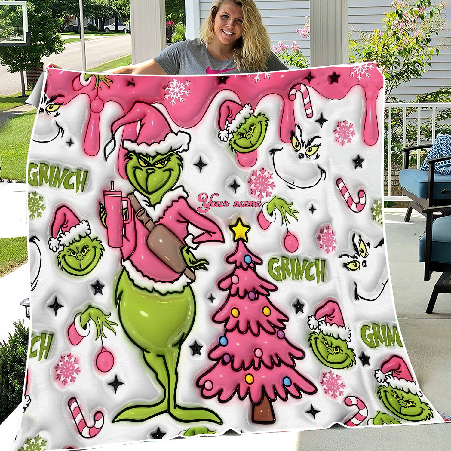 Personalized funny character Christmas Fleece Blanket, Christmas Blanket Gift