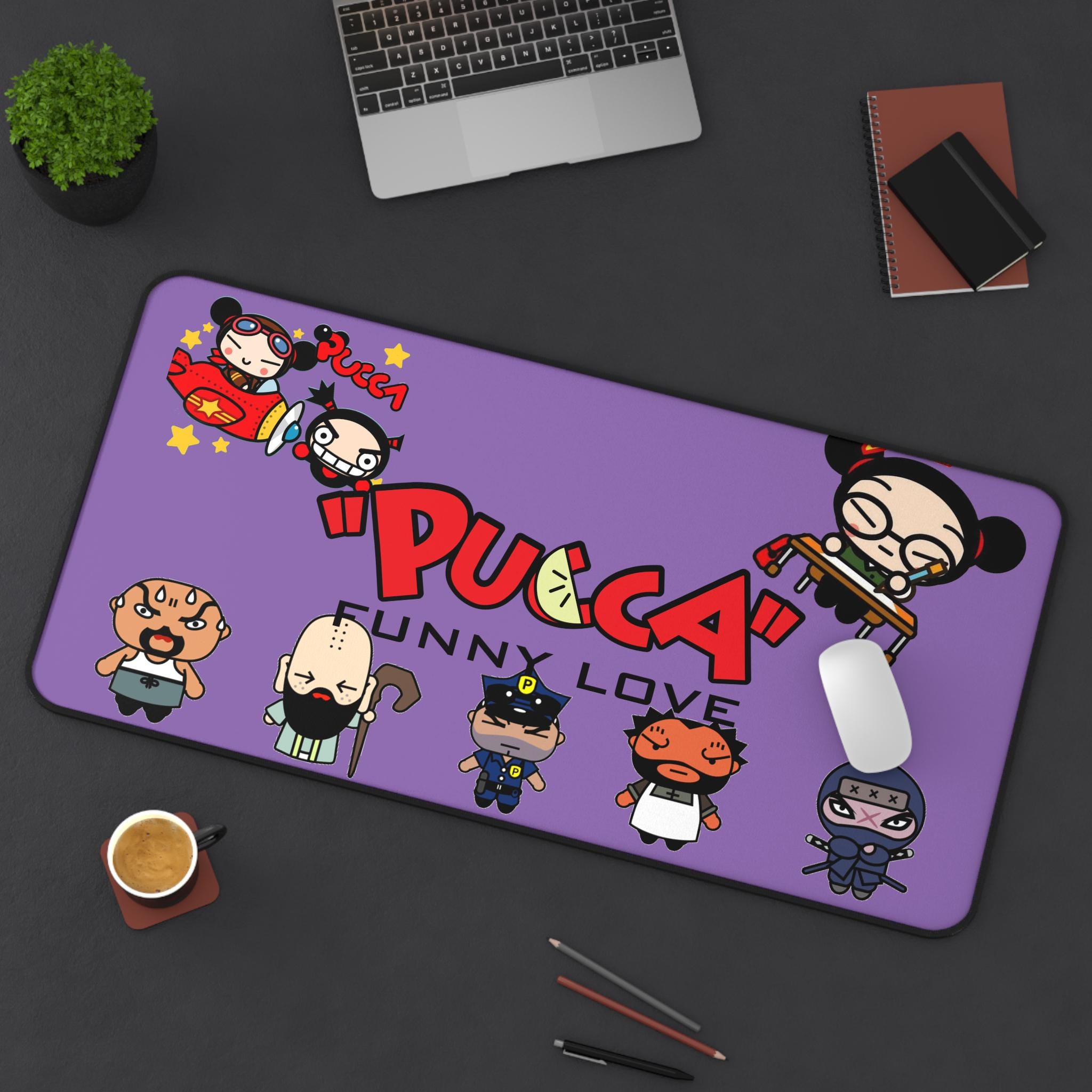 Desk Mat with Pucca and Garu Design, Cute Gaming Mouse Pad