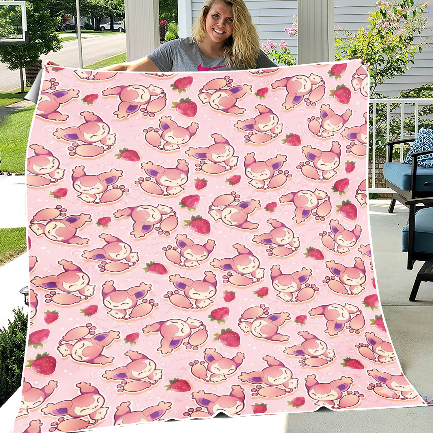 Skitty Sweetness Fleece Blanket, Pink Cute Type Unique Blanket, Anime Blanket Skitty, Gifts