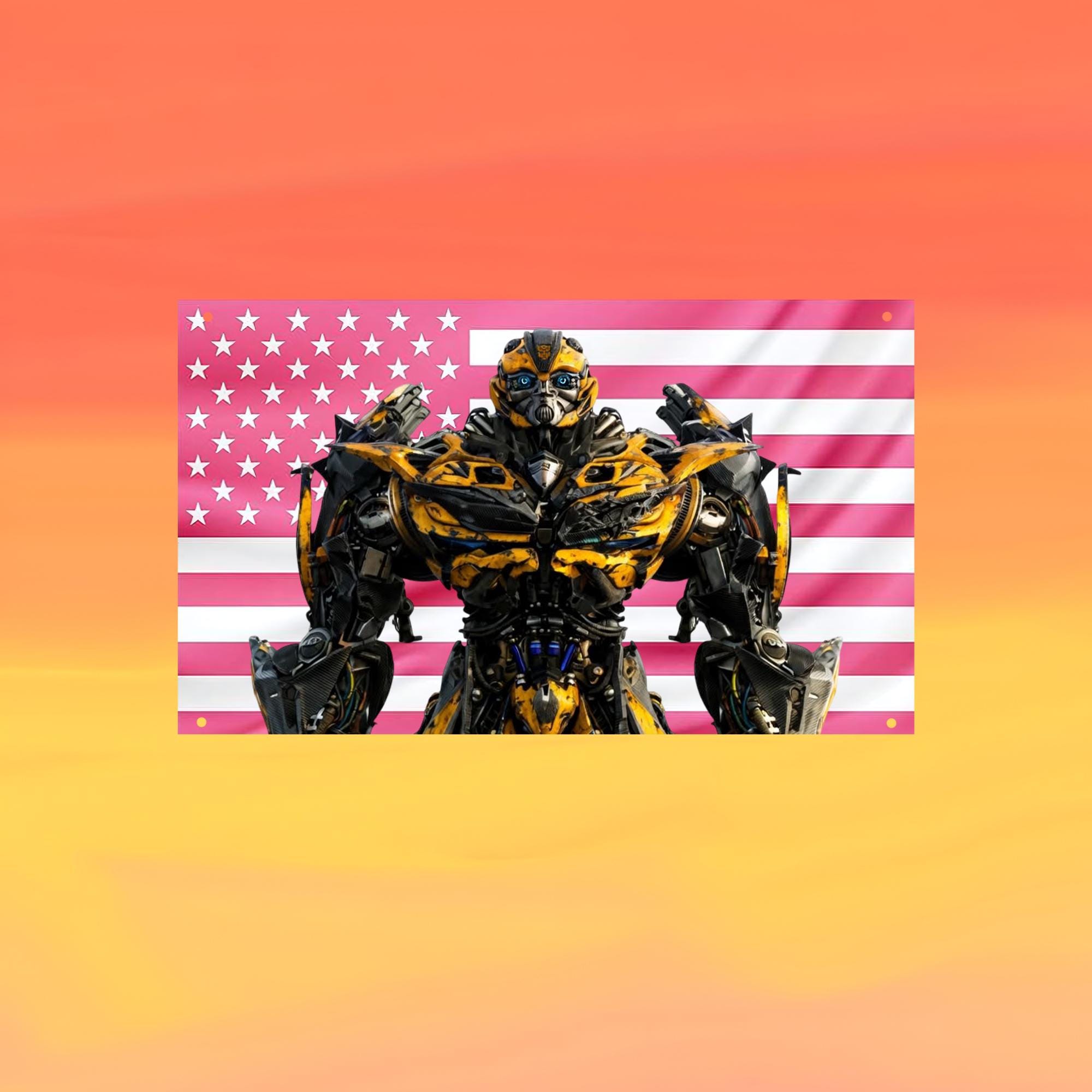 Bumblebee Transformers Pink US Wall Tapestry Flag, Autobot Wall Art, Movie Bedroom Decor, Sci Fi Fan Banner