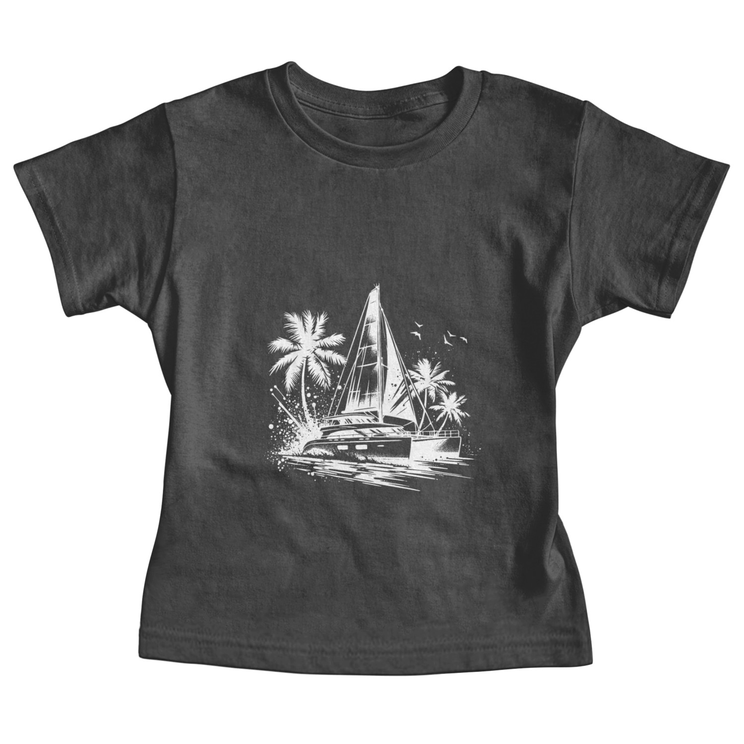 Double Hull Catamaran Sailing Boat With Palm Trees Baby Tees