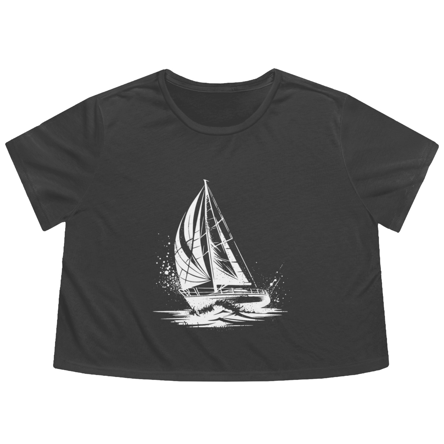 Chic Sailboat Under Sail Splash Swell Flowy Cropped Tees