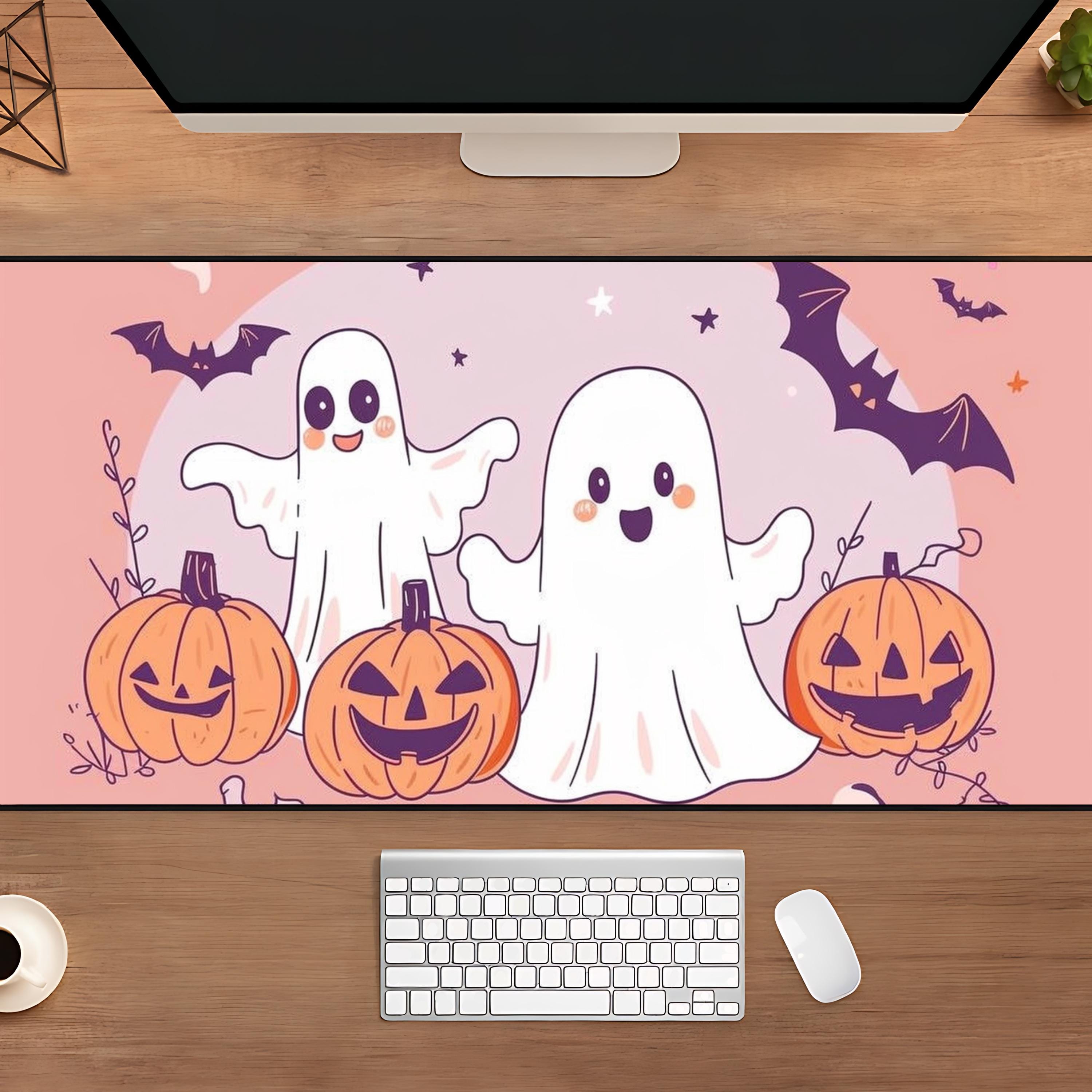 Cute Halloween Desk Mat - Ghost And Pumpkin Mousepad, XL Gaming Desk Mat, Aesthetic Workstation Accessory, Spooky Season Office Decor