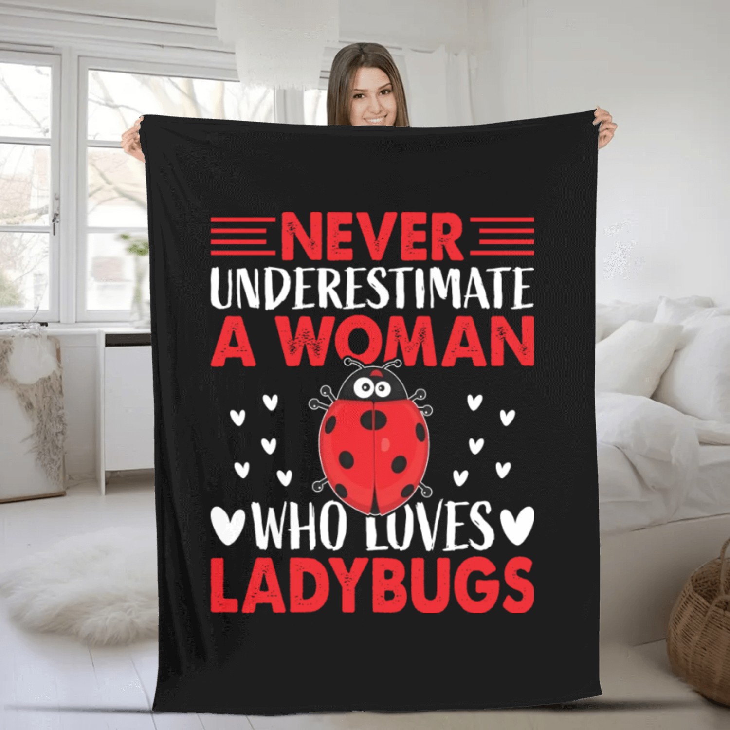 Never Underestimate A Woman Who Loves Ladybugs Fleece Blankets