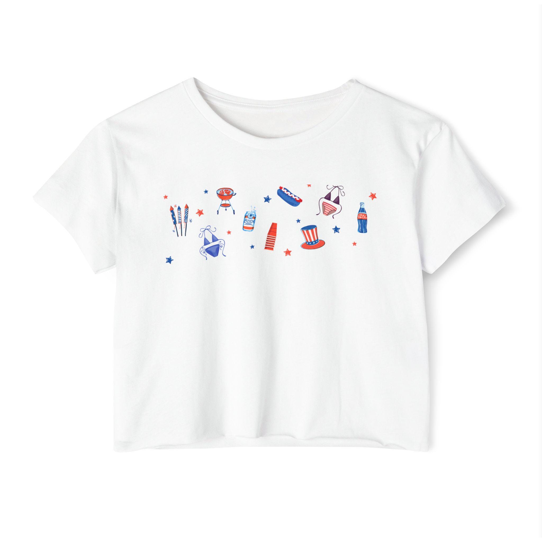 Patriotic Women's Crop Top, Casual Summer Tee, Star-Print Shirt