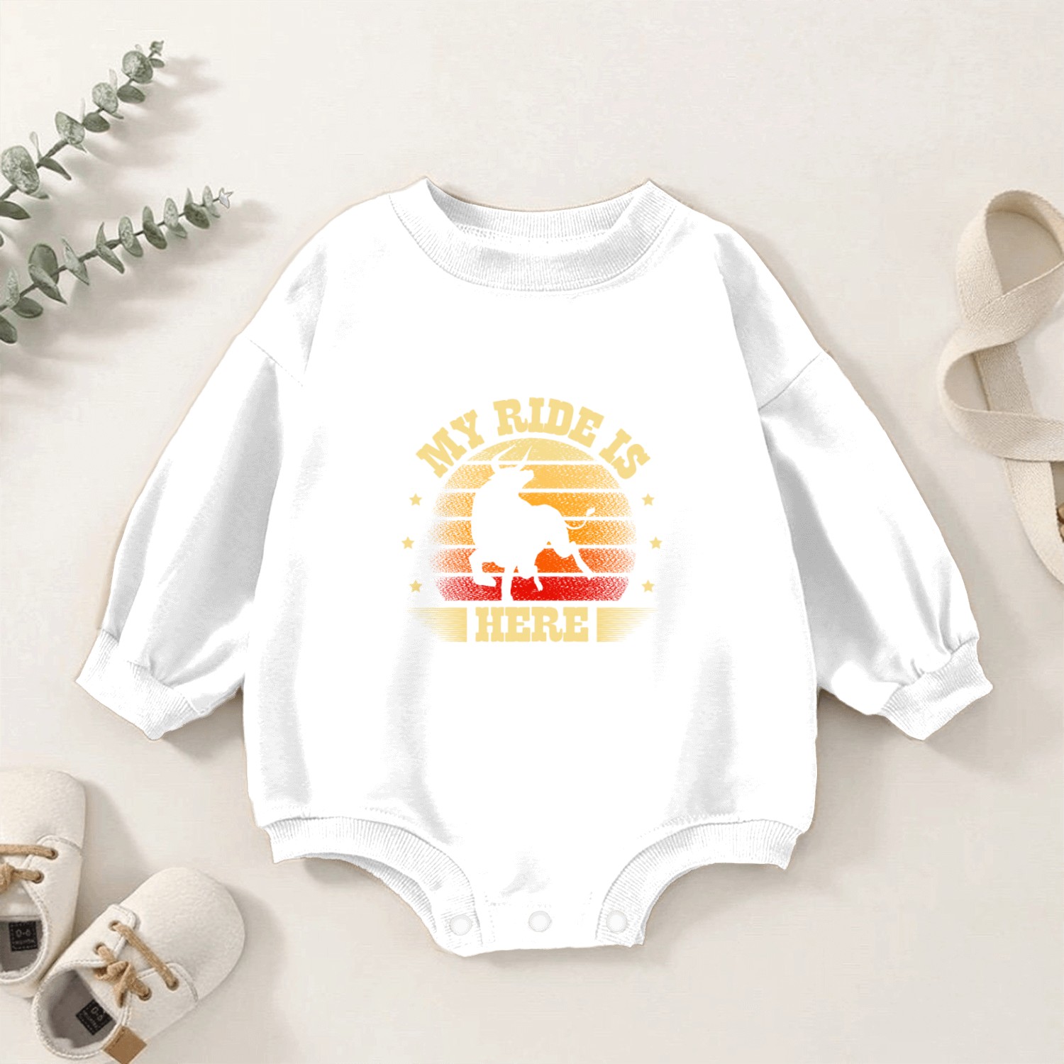 My Ride Is Here Bull Rider Bull Riding Rodeo Baby Romper Sweatshirts