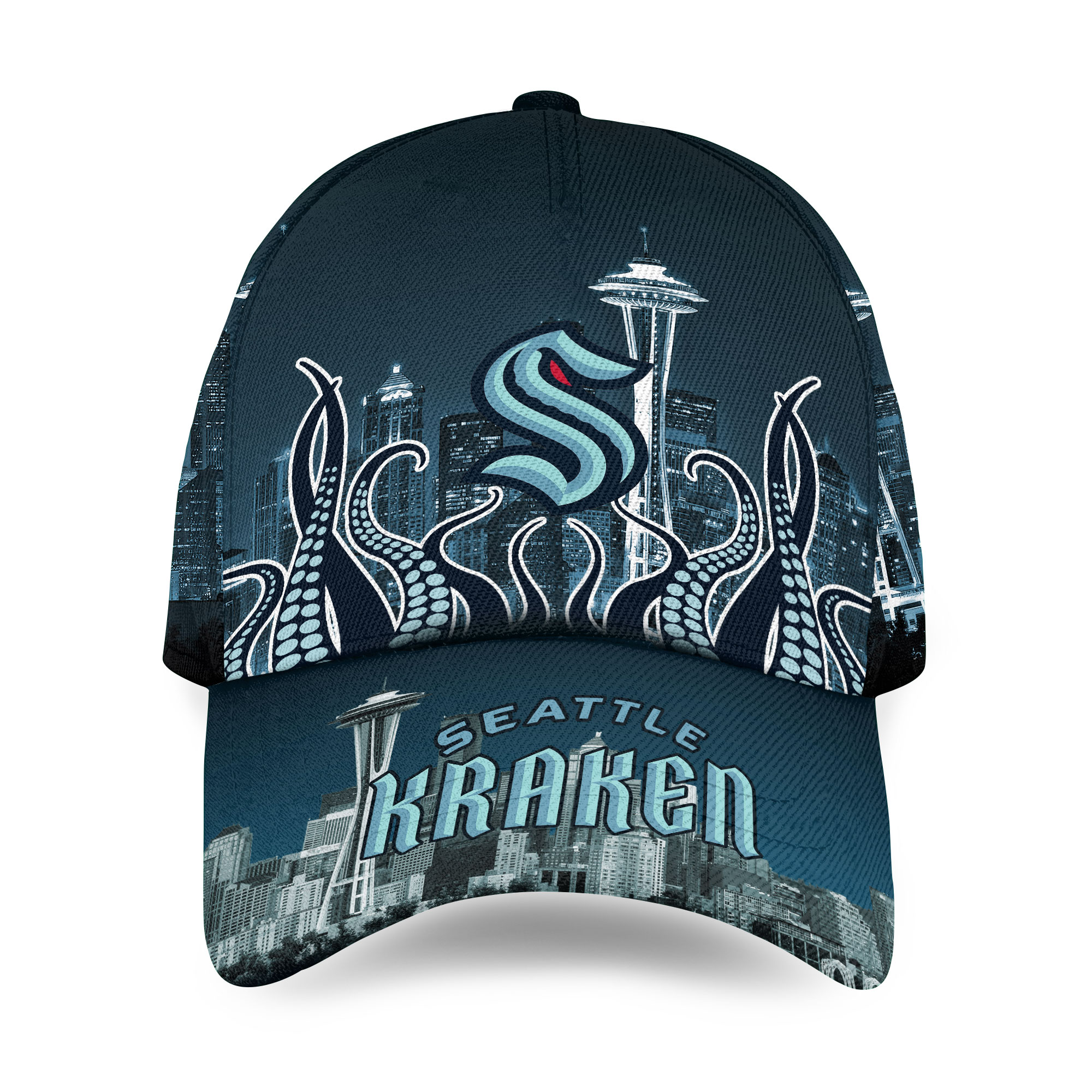Seattle Design With Space Needle Caps, Seattle Game Day Hockey Cap, Seattle Team Hockey Cap