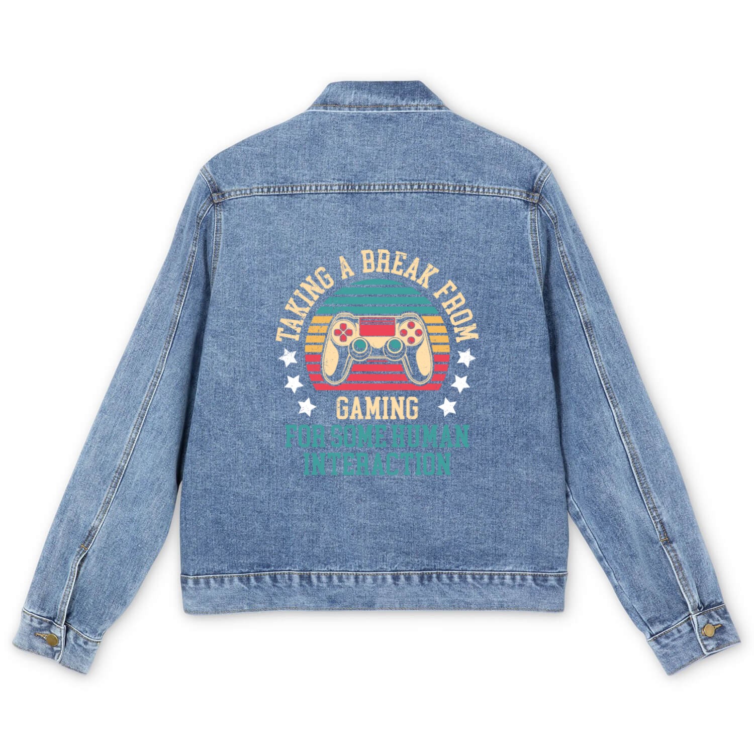 Video Player Taking Break from Gaming Controller Men's Denim Jackets