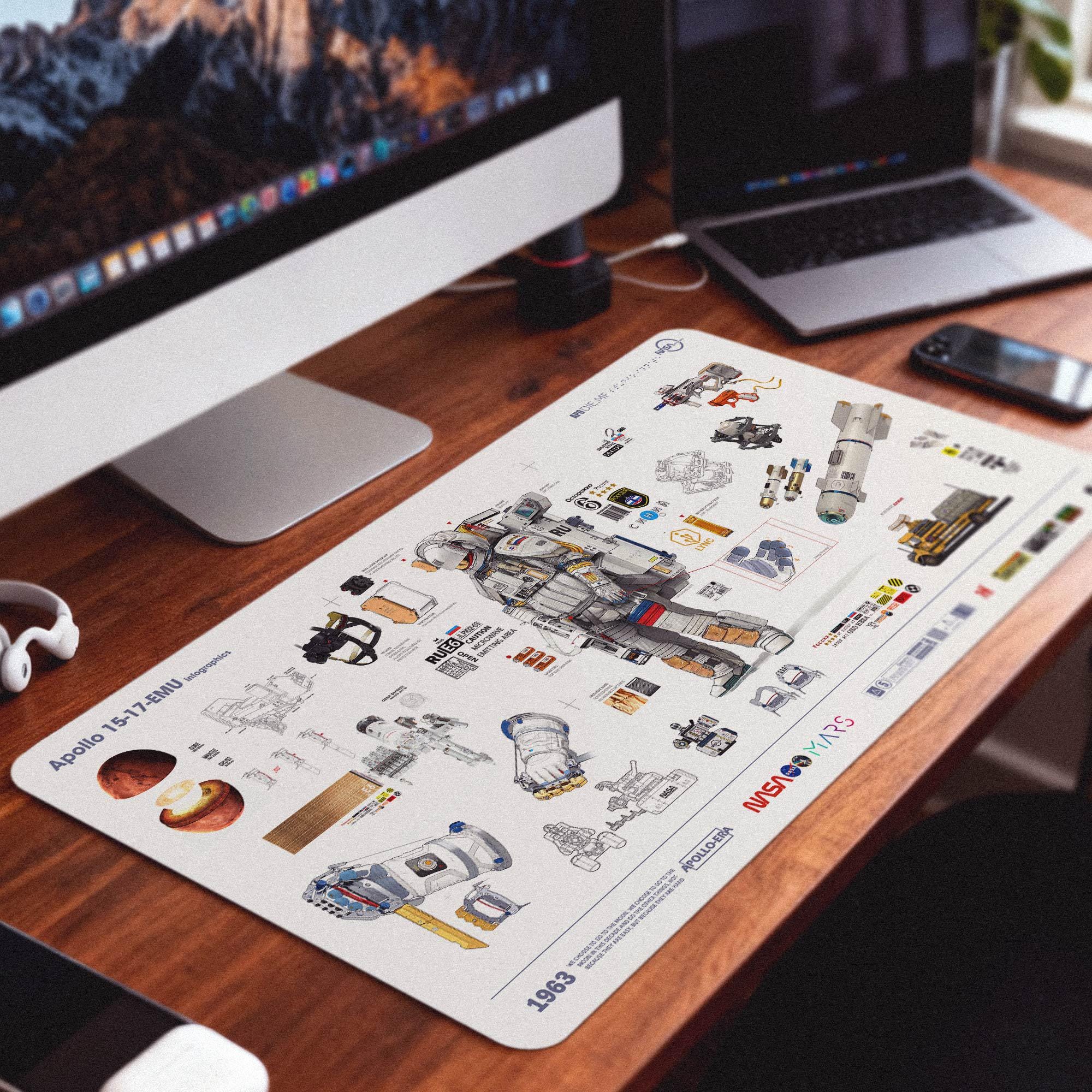 Moonshot Desk Mat: NASA Apollo-Themed PU Leather Mouse Pad 3 sizes available