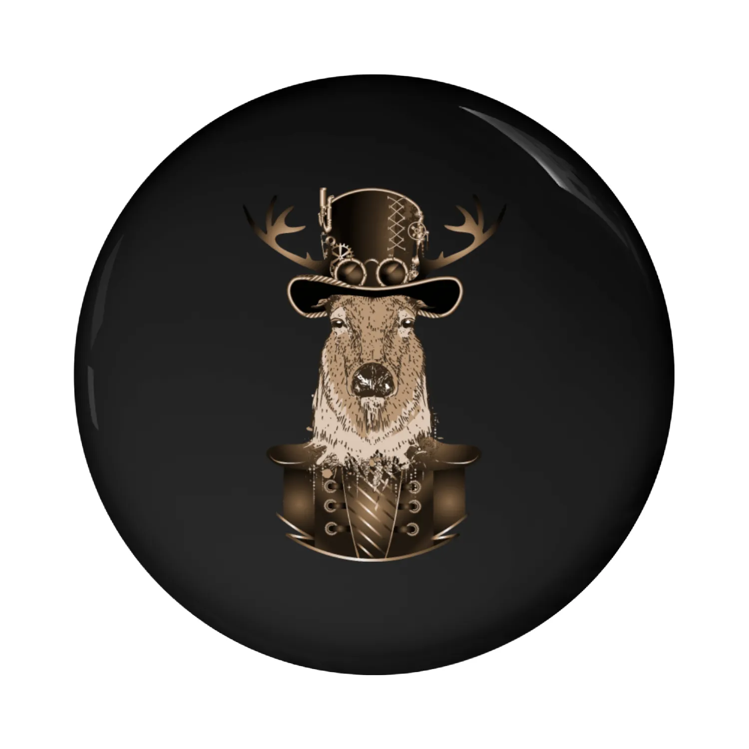Steampunk deer with antique cylinder hat in sepia Pin Buttons