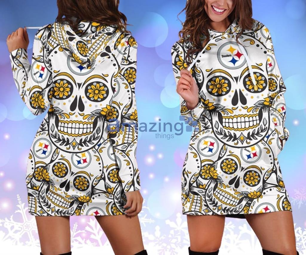 football Pittsburgh Steeler Skull Flower Yellow Women Hoodie Dress