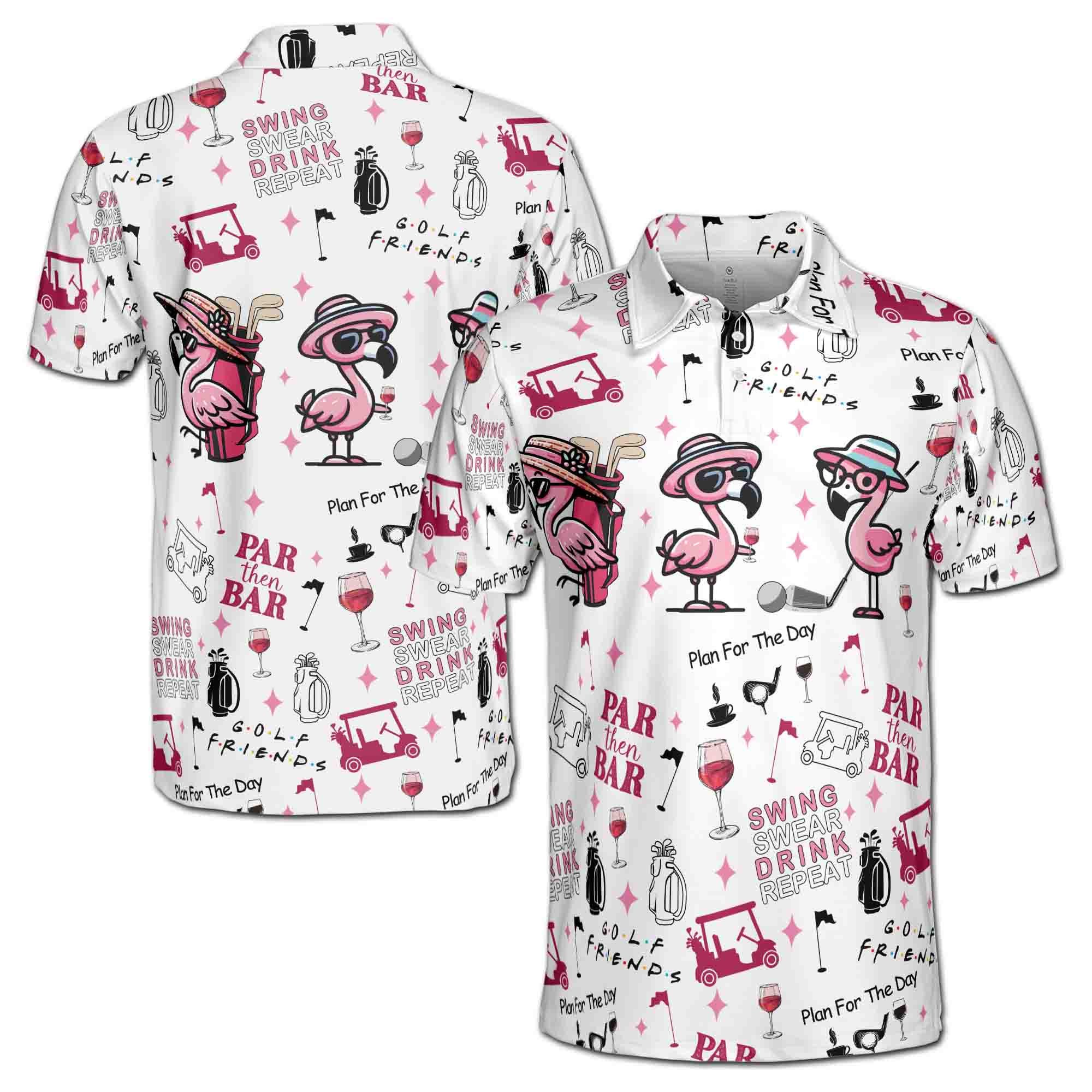 Women's Polo Shirt with Funny Flamingo Print