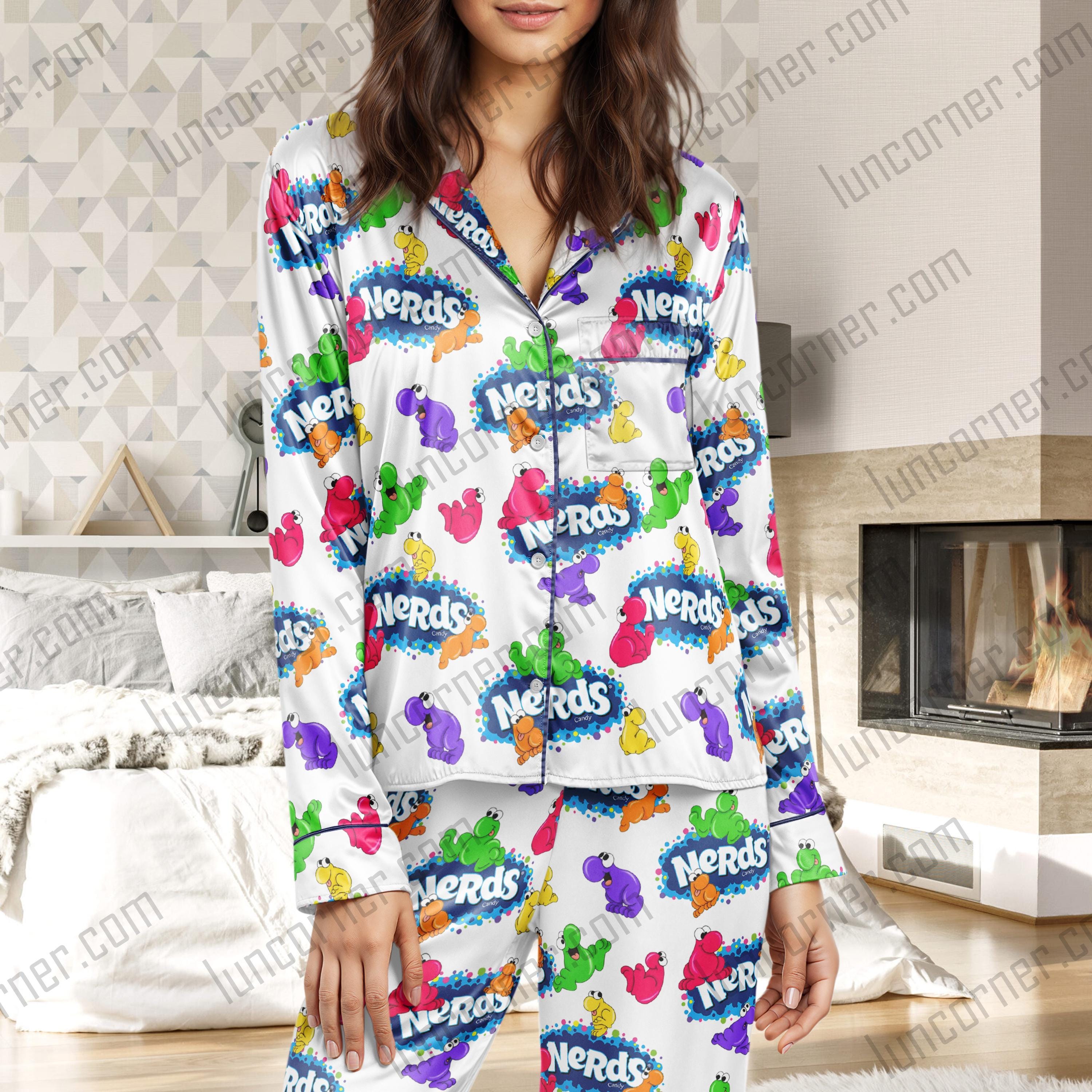 Nerds Candy Pajama Set - Colorful Sleepwear for Adults, Retro Matching Family PJs, Halloween Loungewear