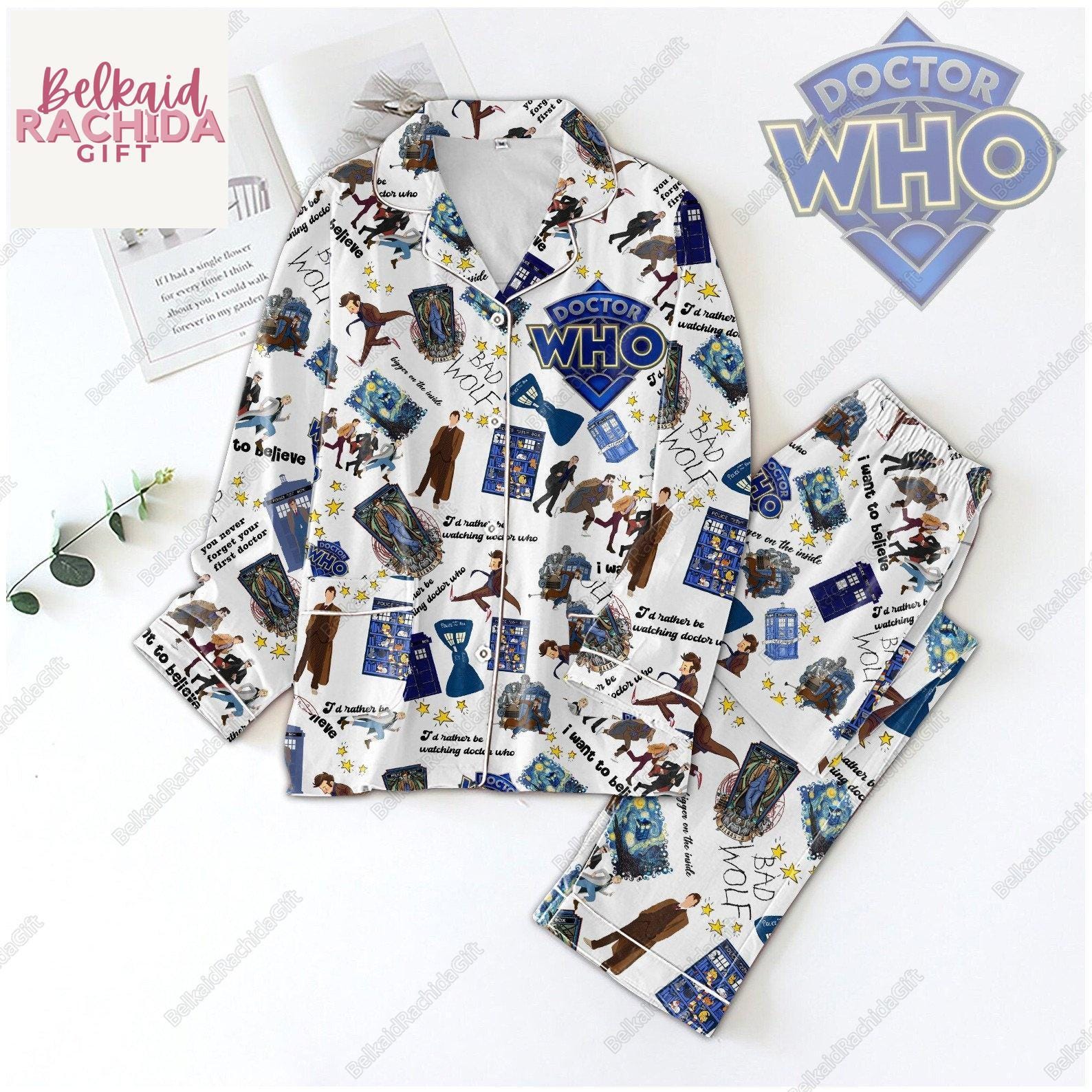 Halloween Doctor Who Pajamas Set, Tardis Doctor Who Pjs, TV Series Pants Pajamas, Dr Who Holiday Pajamas, Doctor Who Movie Pyjamas