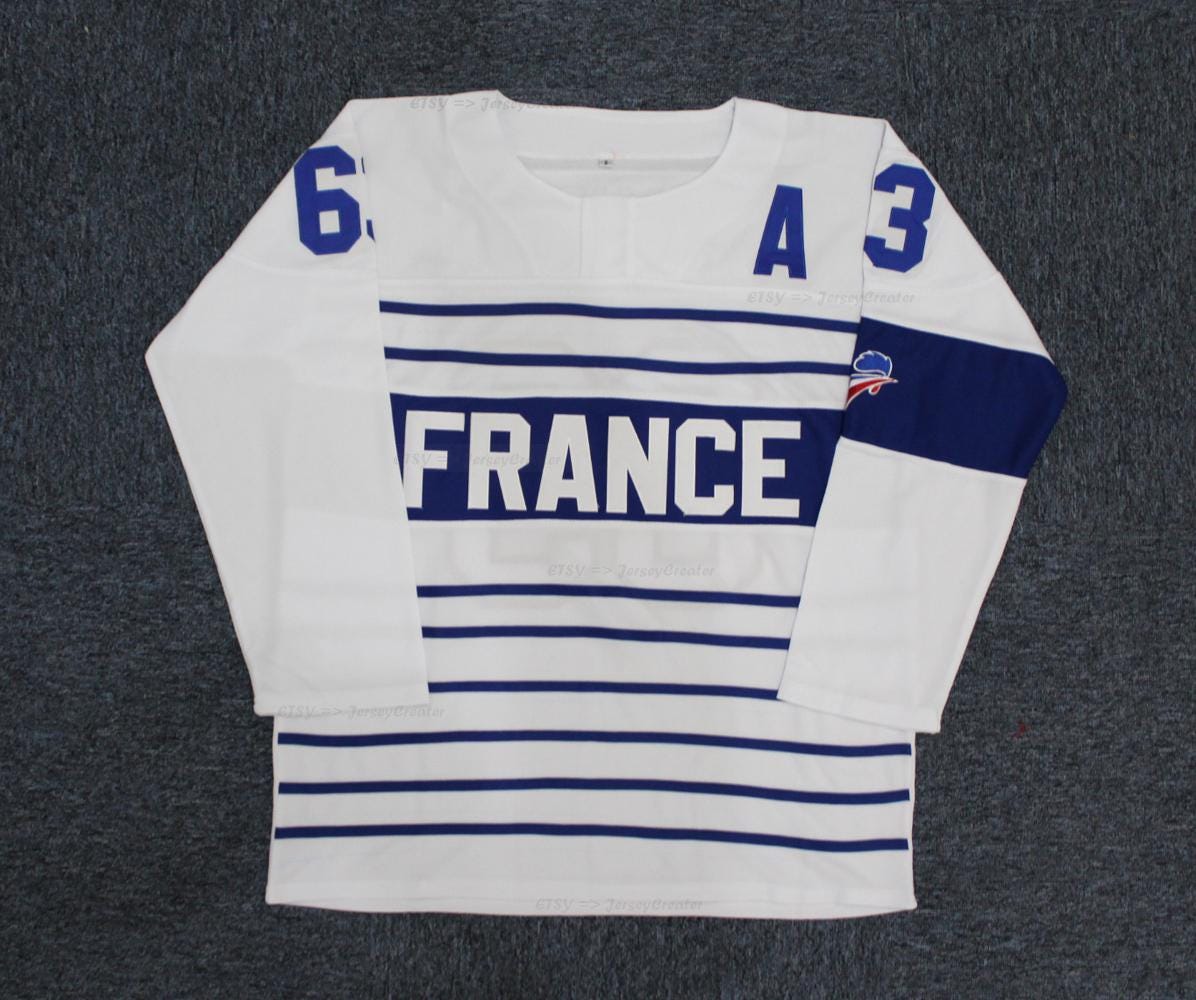 Retro Texier #63 Team France Hockey Jersey Sewn White;Custom Any Name;Youth/Adult Any Size