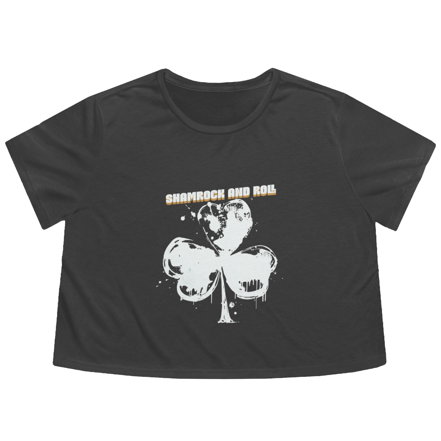 Shamrock and Roll Large Clover Design and Text Flowy Cropped Tees
