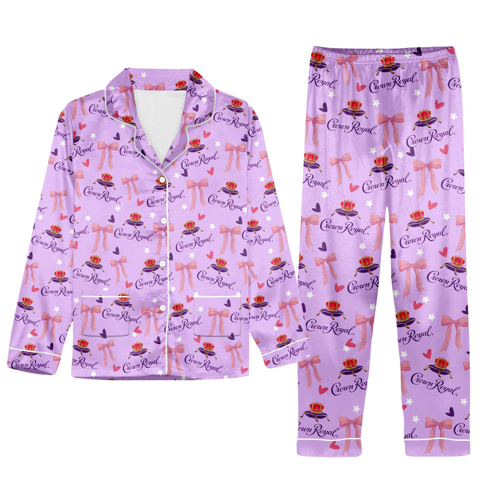Crown Royall Pajamas, Drinking Whisky Pajamas Set, Crown Royall Whiskey Pajamas, Funny Valentine Pajamas, Valentine Matching Pajamas