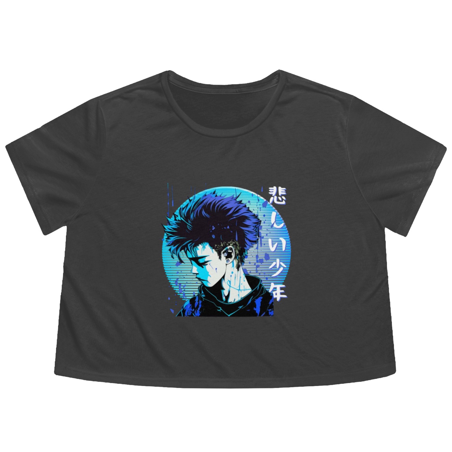 Sad Anime Boy Edgy Japanese Vaporwave Urban Street Flowy Cropped Tees