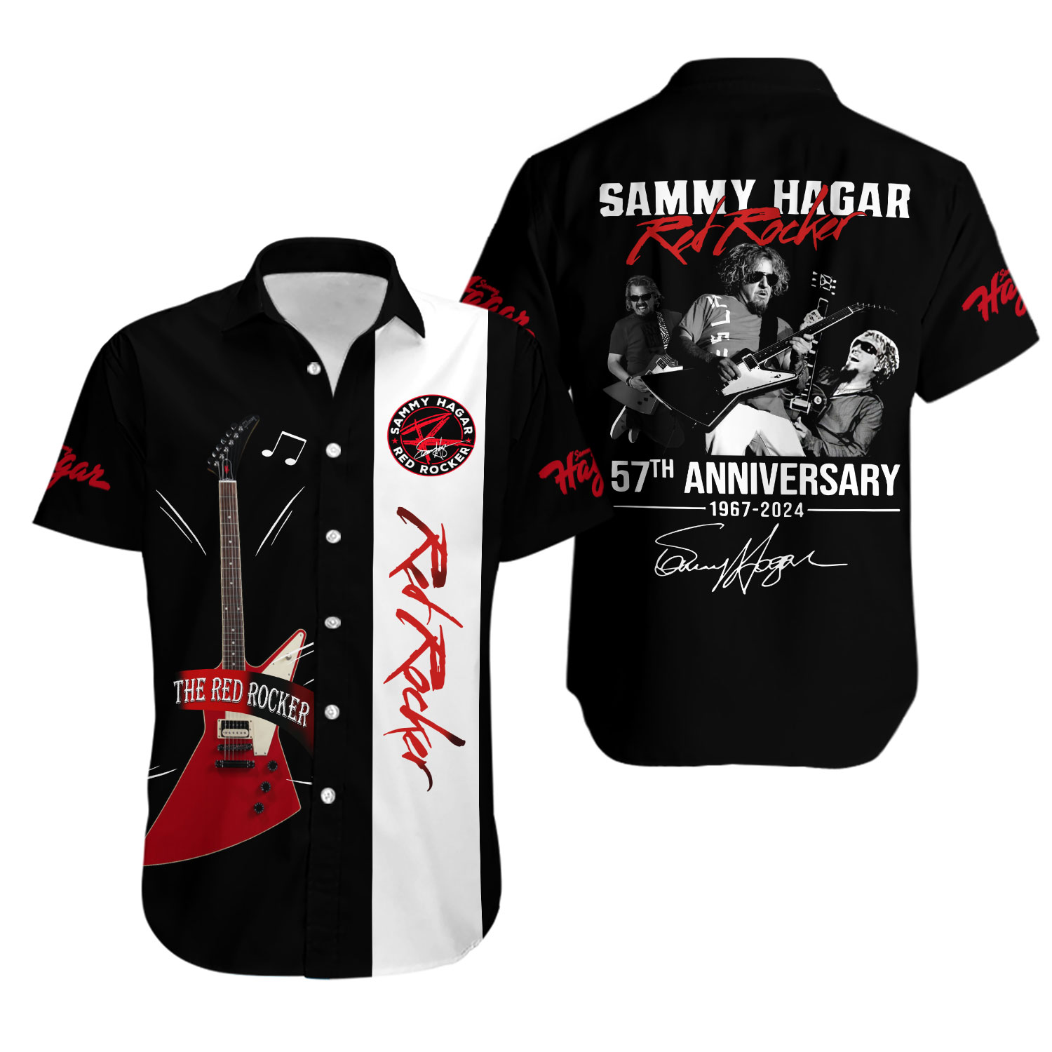 Sammy Hagar Hawaiian Shirt Red Rocker 57Th Anniversary 1967-2024 Signatures