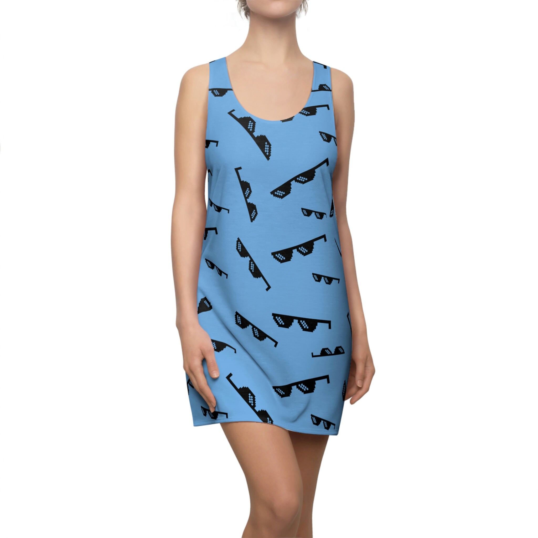 Light Blue Sunglasses Women's Cut & Sew Racerback Dress