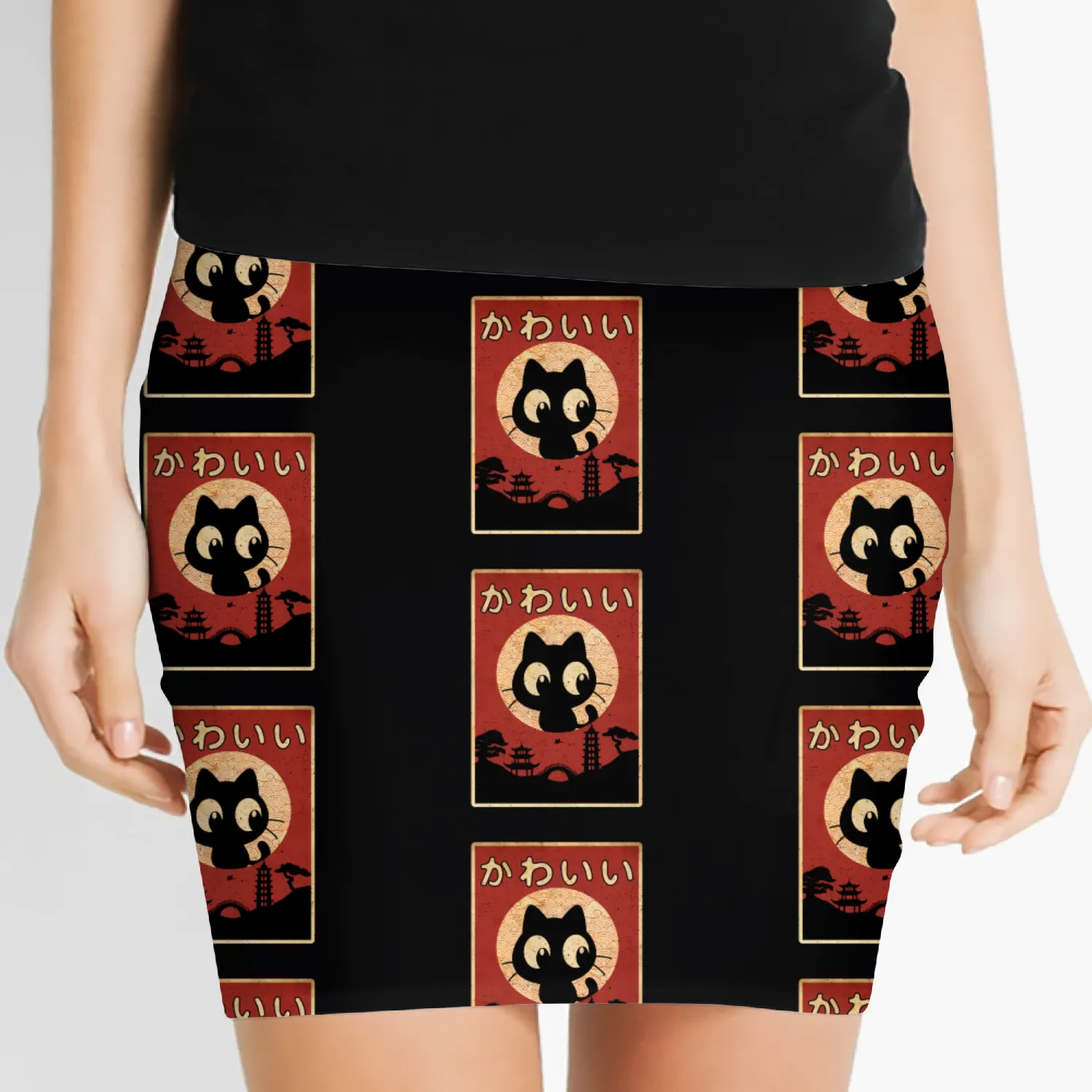 Vintage Kawaii Cat Japanese Black Anime Women's Mini Skirts