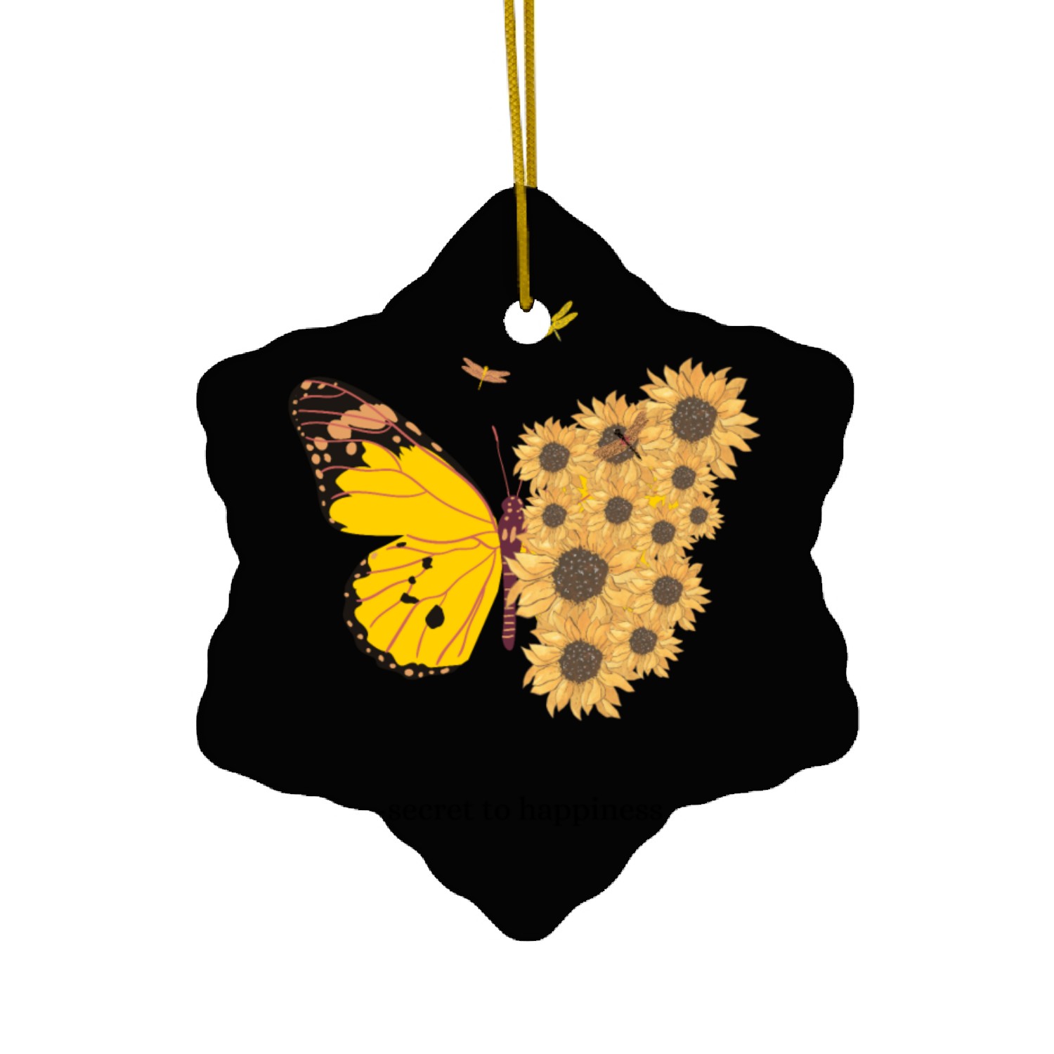Secret to Happiness: Half Sunflowers, Half Butterf Ceramic Ornaments