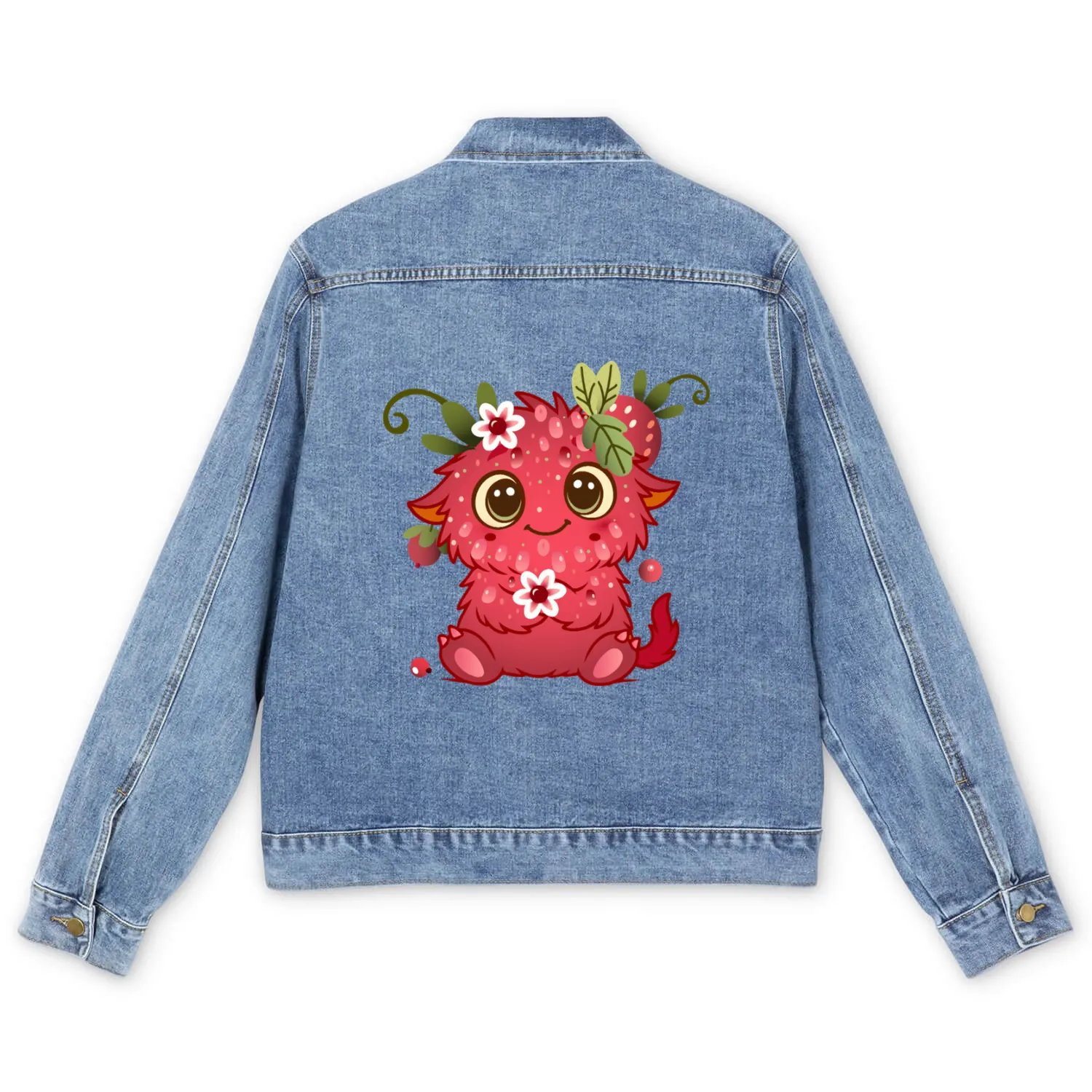 Cute Monster in Raspberry Design Men's Denim Jackets