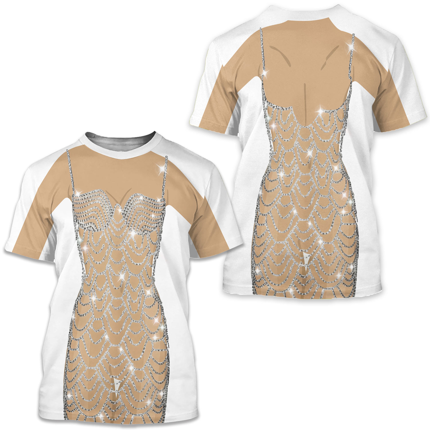 Bejeweled Showgirl Outfit Shirt, Rhinestone Bodychain Dress Tshirt