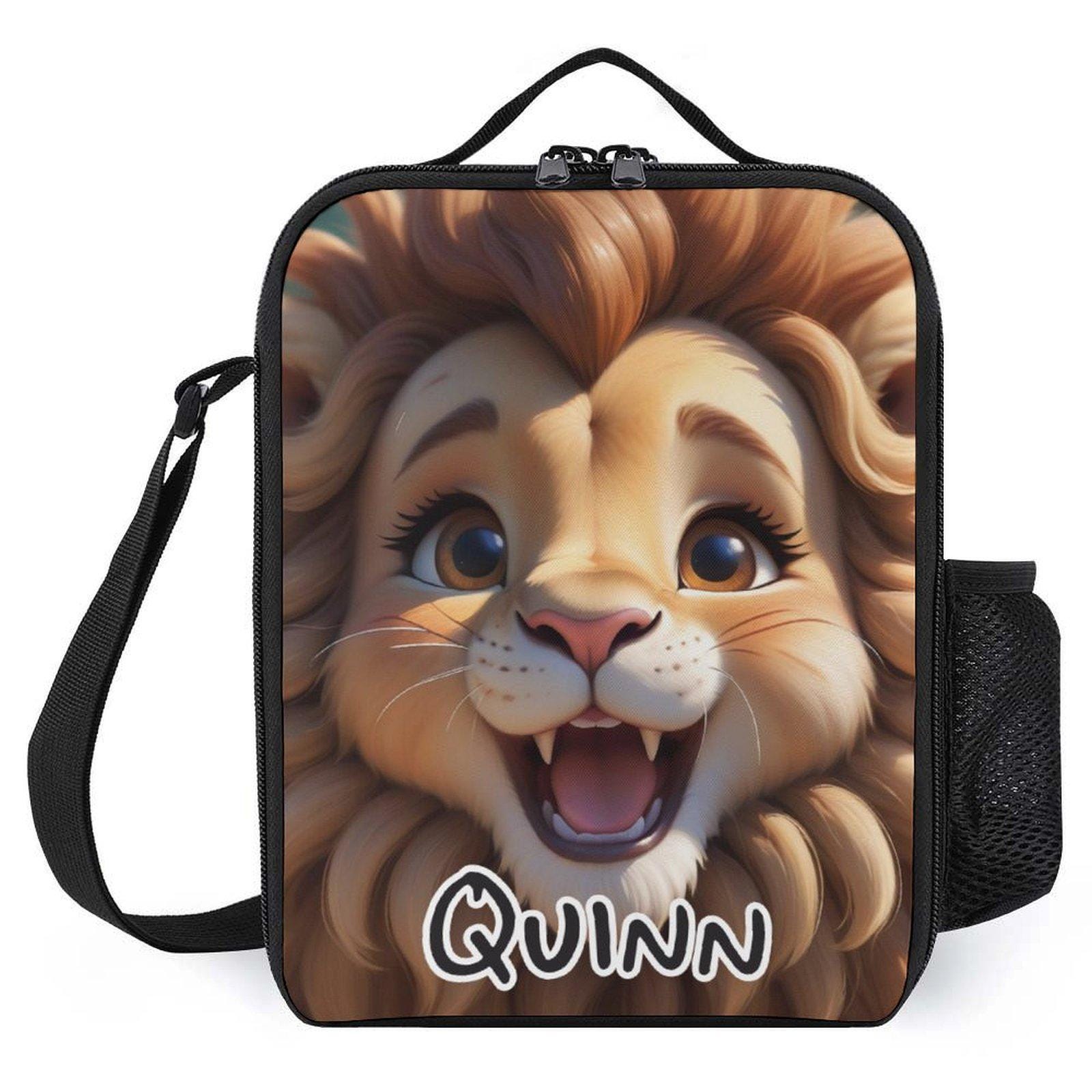 Personalized Lion Animal Face Up Close Lunch Bag for School Camp Boys & Girls